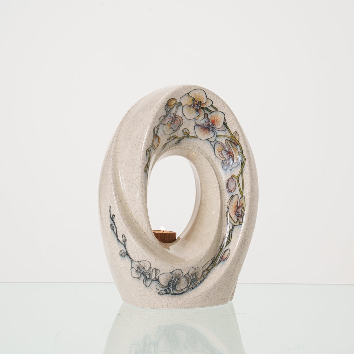 Handmade Decorated Urn "The Passage - Orchids" - Medium | Ceramic - Pulvis Art Urns