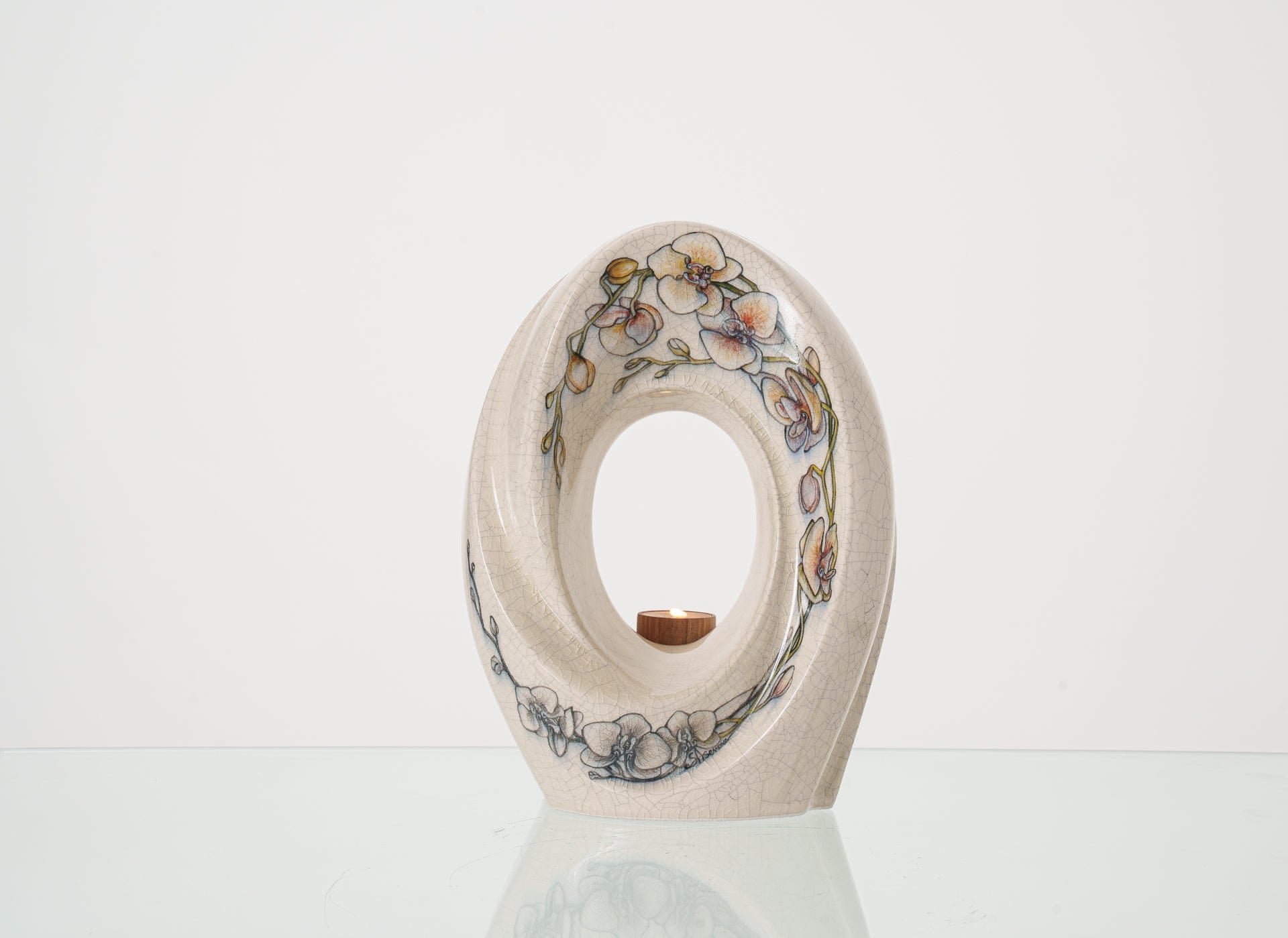 Handmade Decorated Urn "The Passage - Orchids" - Medium | Ceramic - Pulvis Art Urns