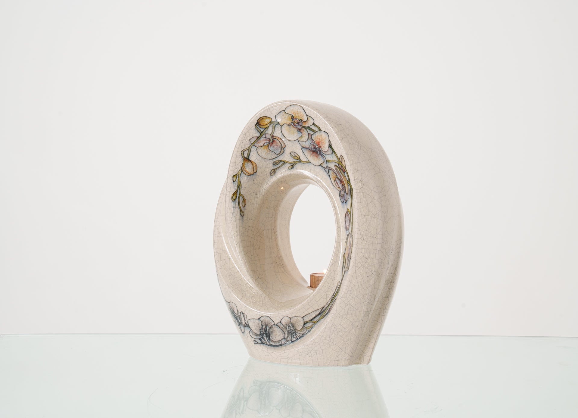 Handmade Decorated Urn "The Passage - Orchids" - Medium | Ceramic - Pulvis Art Urns