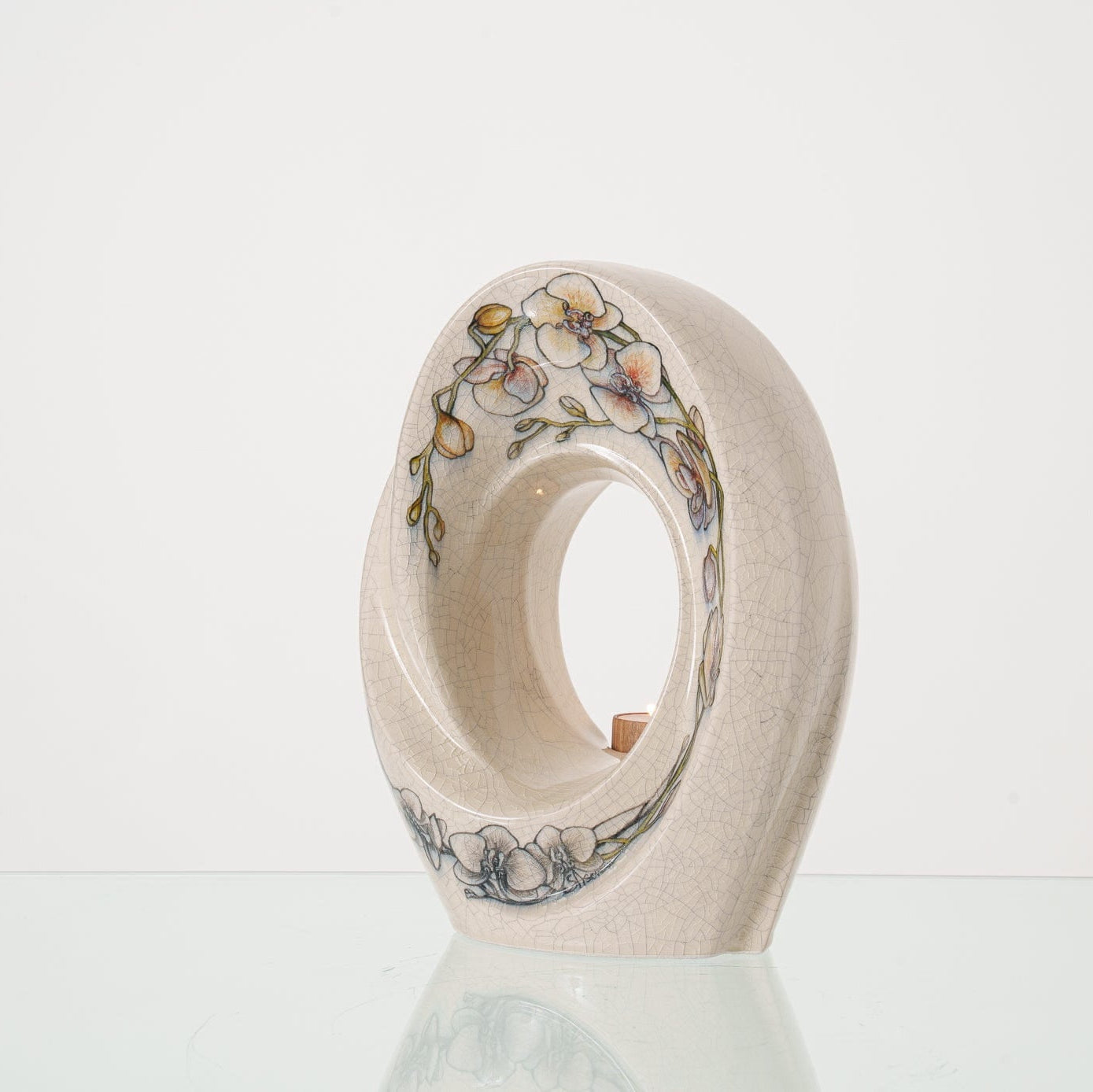 Handmade Decorated Urn "The Passage - Orchids" - Medium | Ceramic - Pulvis Art Urns