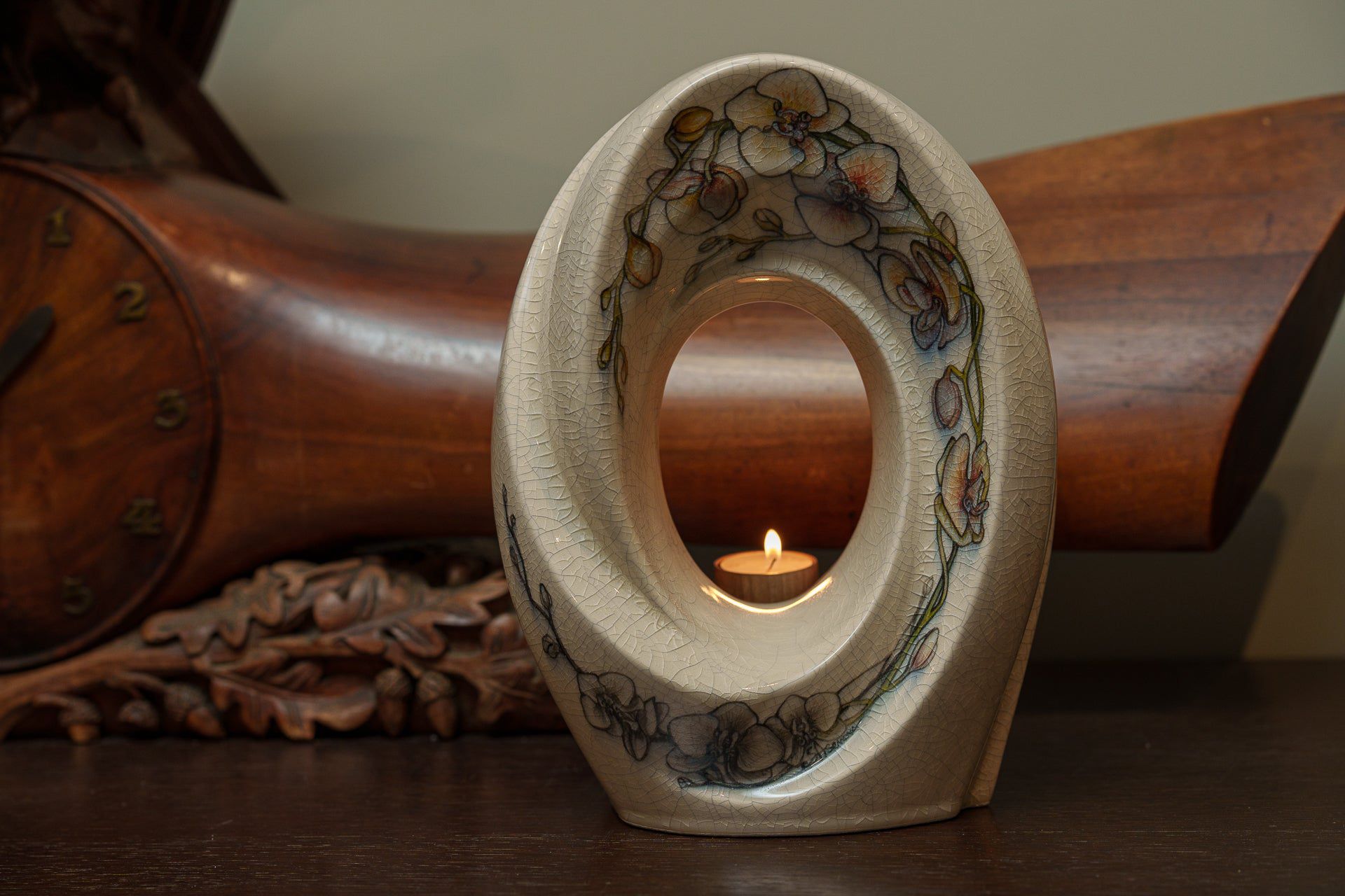 Handmade Decorated Urn "The Passage - Orchids" - Medium | Ceramic - Pulvis Art Urns