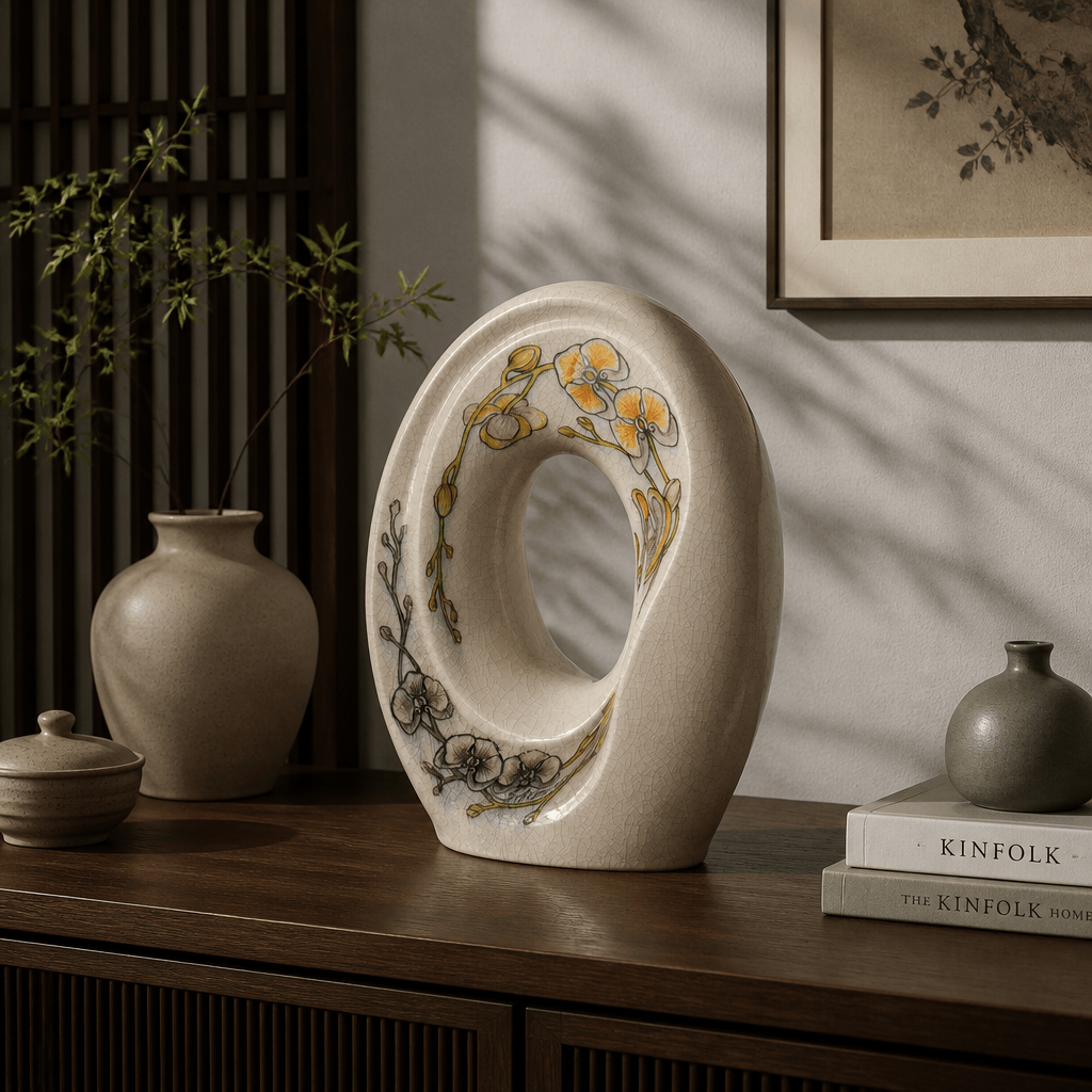 Pulvis Art Urns Exclusive Urn Handmade Decorated Urn "The Passage - Orchids" - Medium | Ceramic