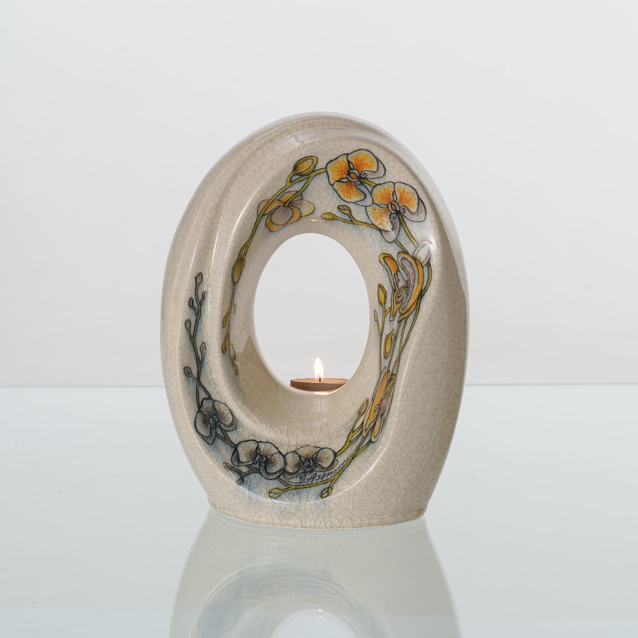 Pulvis Art Urns Exclusive Urn Handmade Decorated Urn "The Passage - Orchids" - Medium | Ceramic