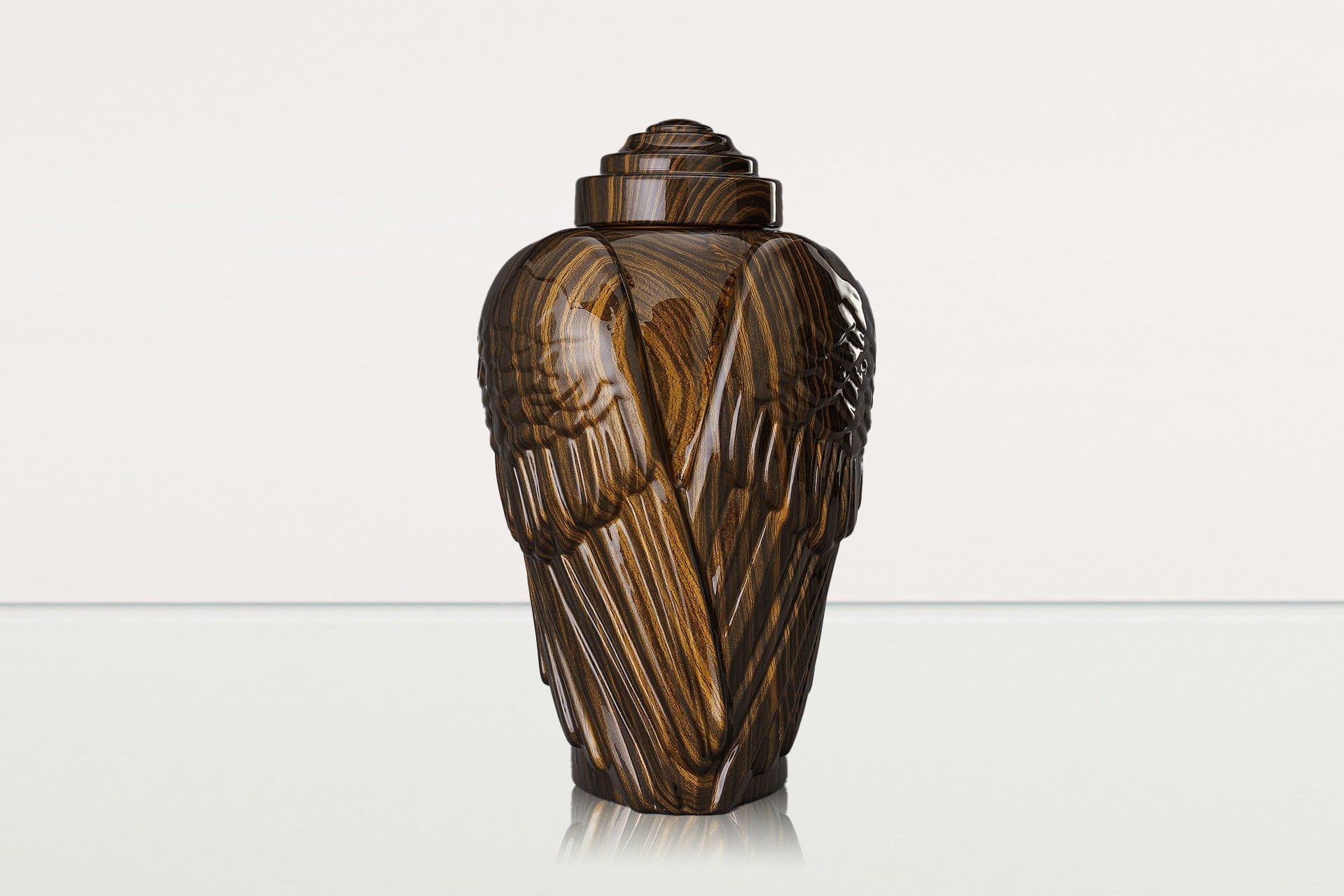 HydroGraphics Urn "Wings - Wood Stripes" - Large | Ceramic | Hydro Dipping - Pulvis Art Urns