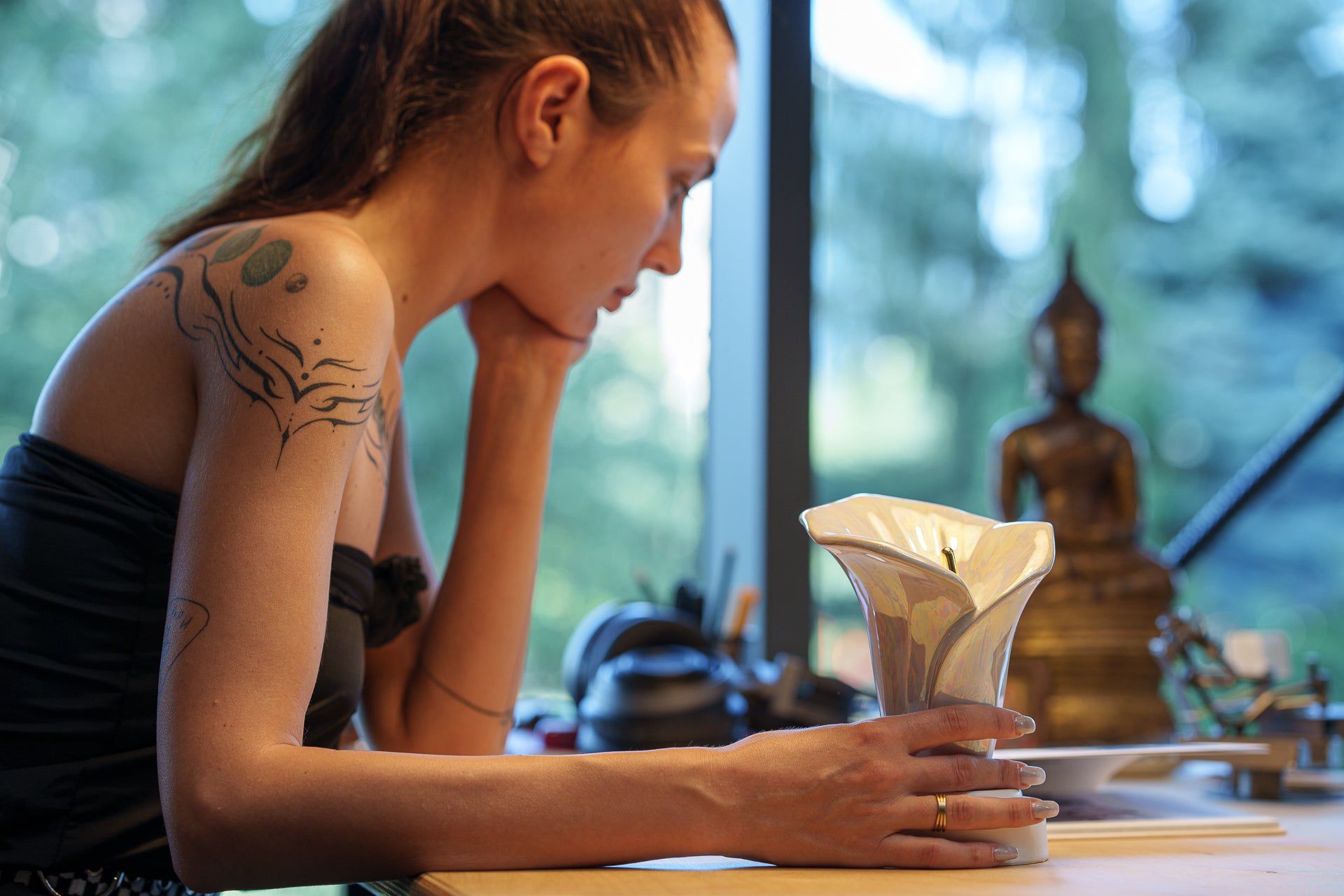 Calla Lily Keepsake Urn - Amber Yellow | Ceramic - Pulvis Art Urns