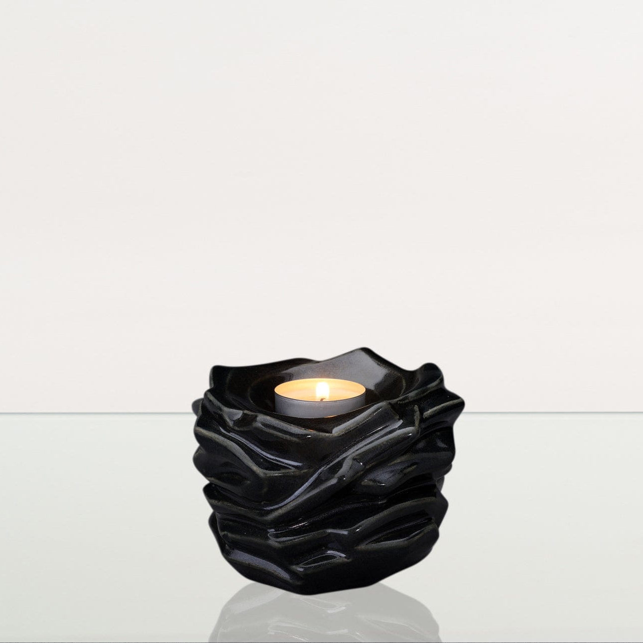 Candleholder Keepsake Urn For Ashes | Black Gloss | Ceramic Keepsake - Pulvis Art Urns