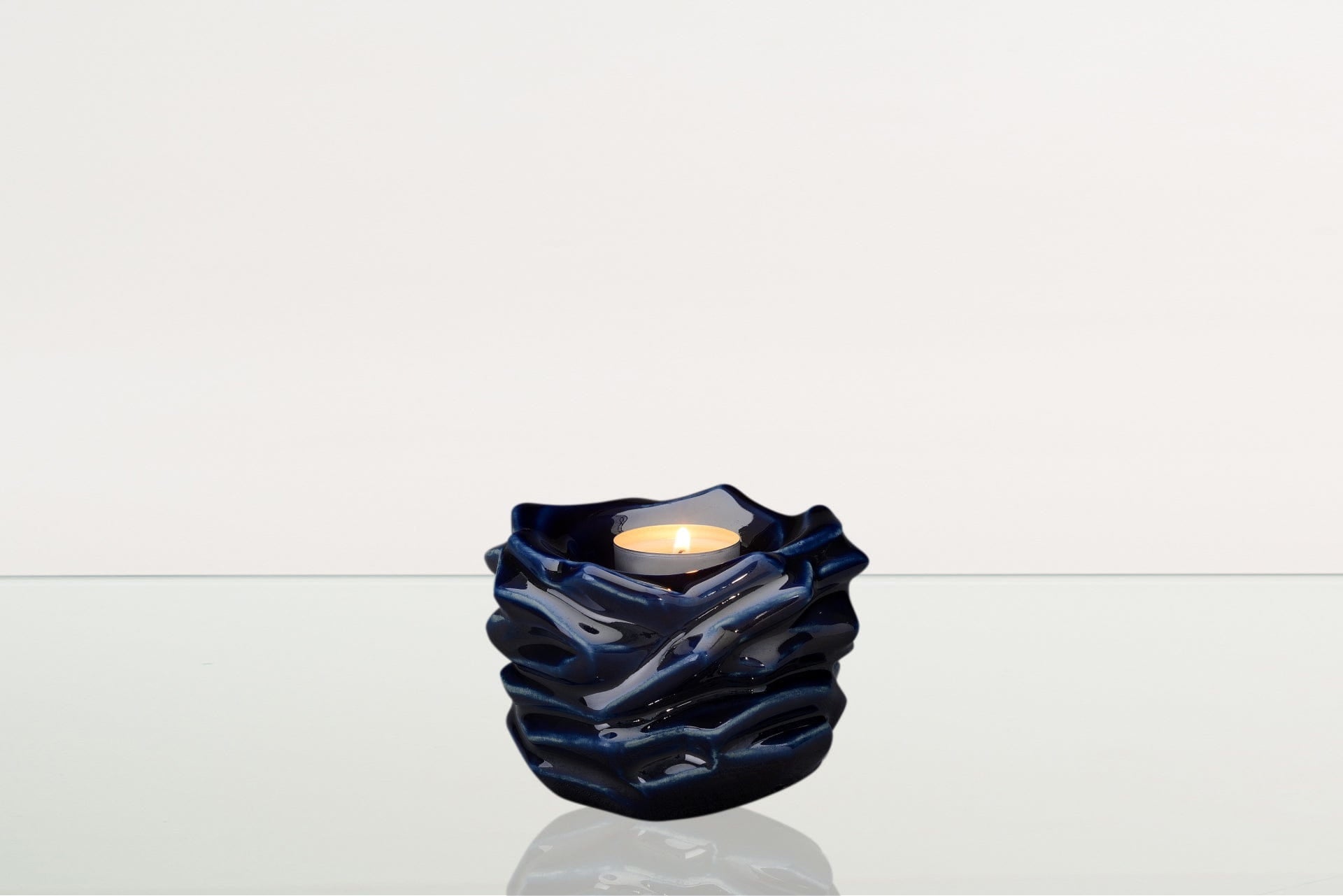 Candleholder Keepsake Urn For Ashes | Cobalt Metallic | Ceramic Keepsake - Pulvis Art Urns