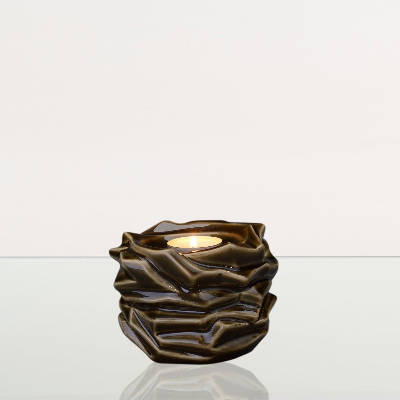 Candleholder Keepsake Urn For Ashes | Oily Green | Ceramic Keepsake - Pulvis Art Urns