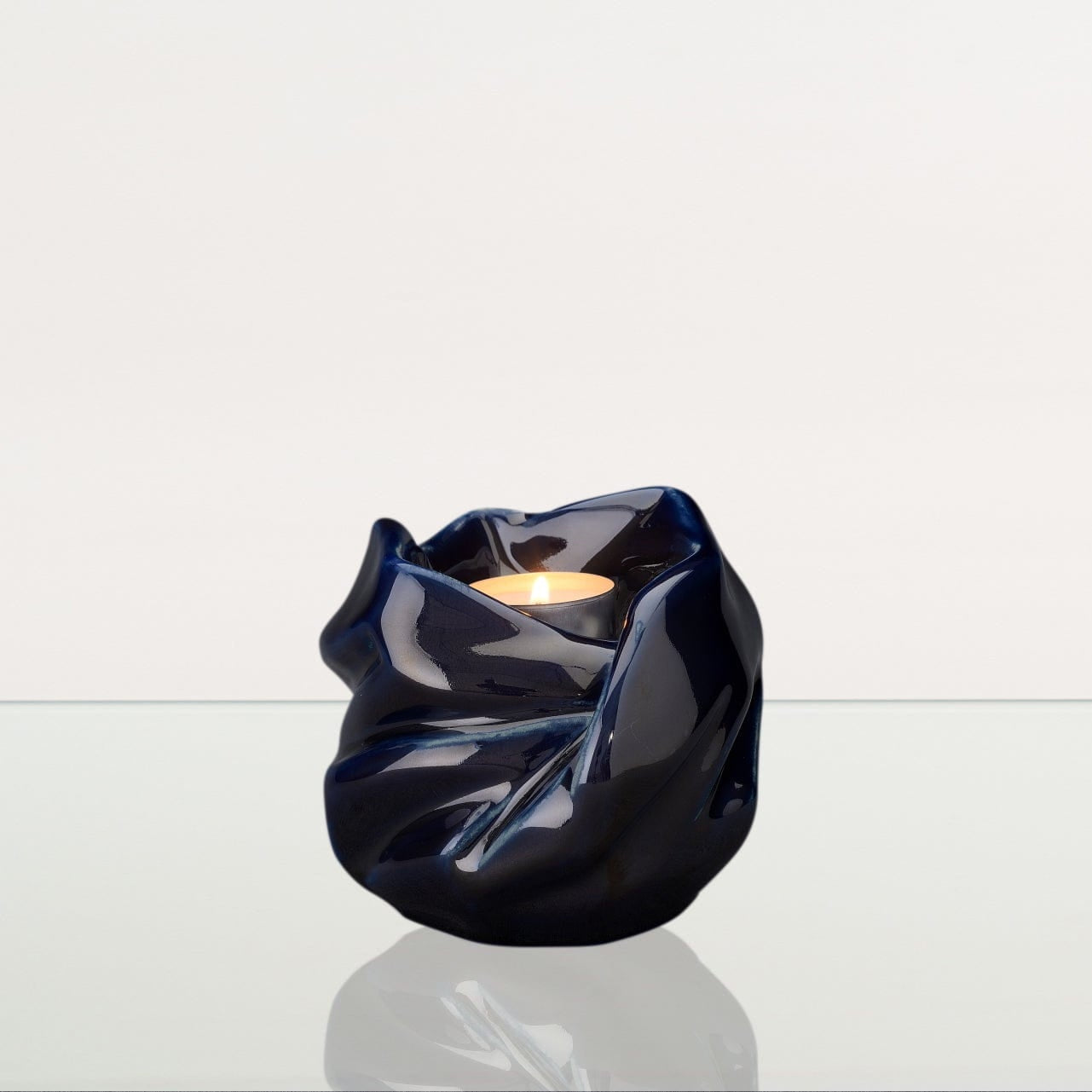Cremation Keepsake Urn For Ashes With Candle | Cobalt Metallic | Ceramic Urn - Pulvis Art Urns