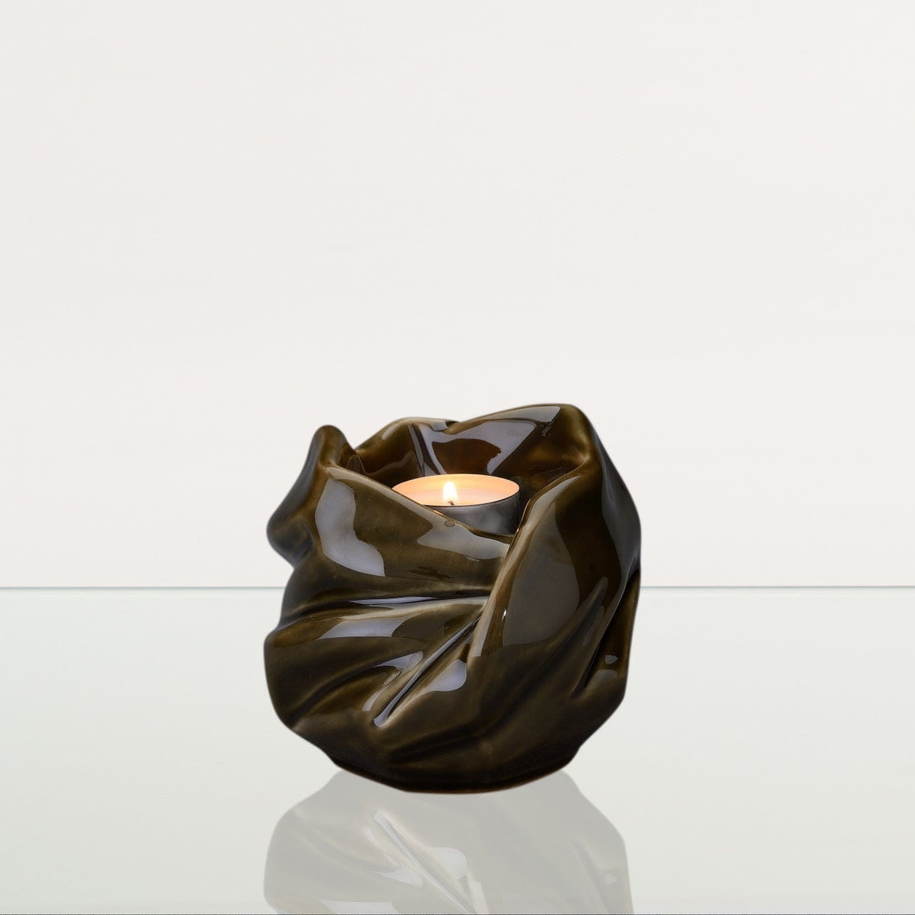 Cremation Keepsake Urn For Ashes With Candle | Oily Green | Ceramic Urn - Pulvis Art Urns