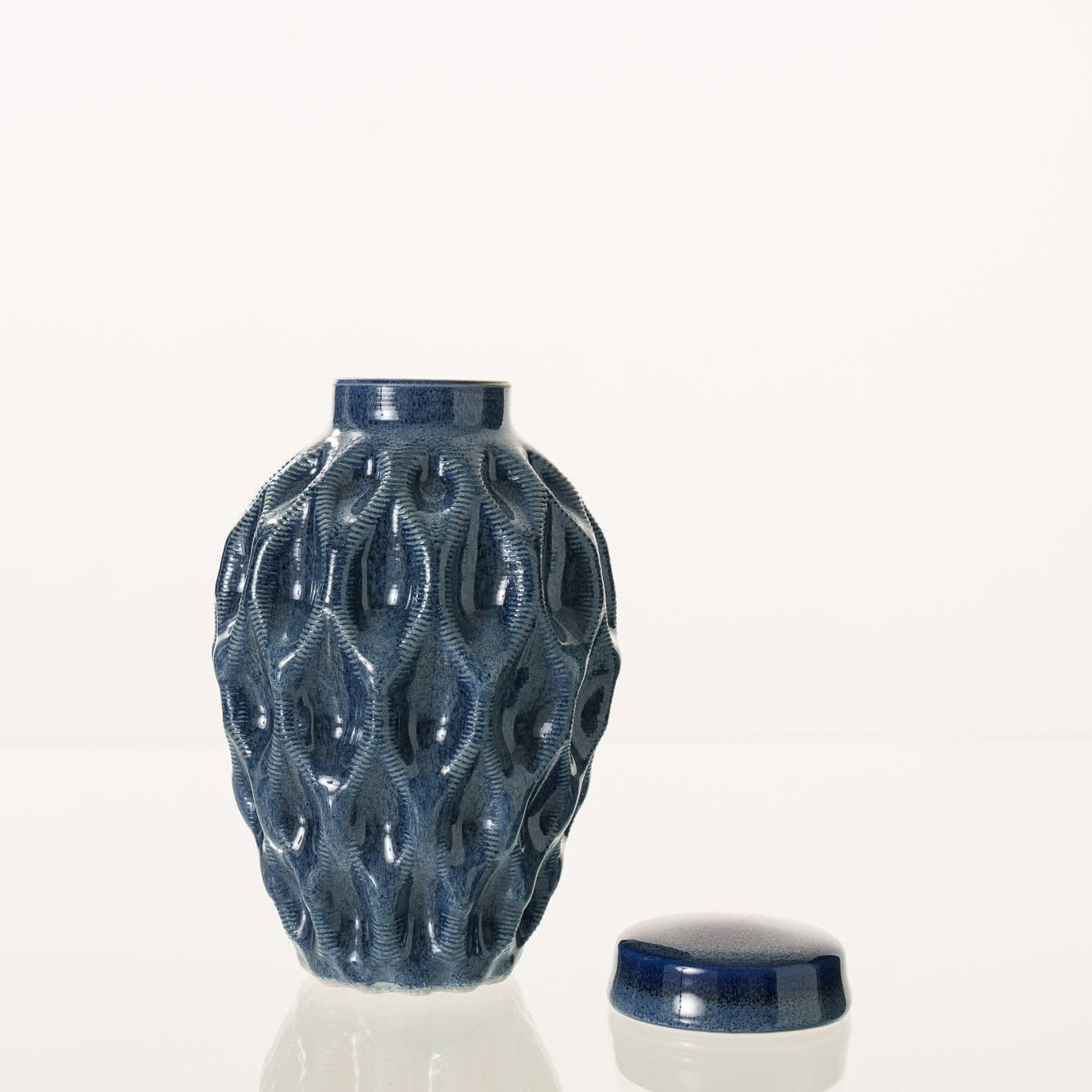 Cremation Urn "Echo" - 3D Printed Ceramic Urn | Blue Melange | Keepsake - Pulvis Art Urns