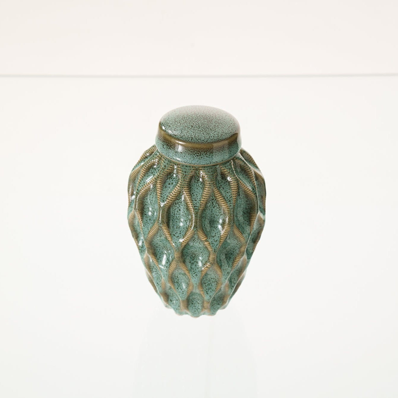 Cremation Urn "Echo" - 3D Printed Ceramic Urn | Oily Green Melange | Keepsake - Pulvis Art Urns