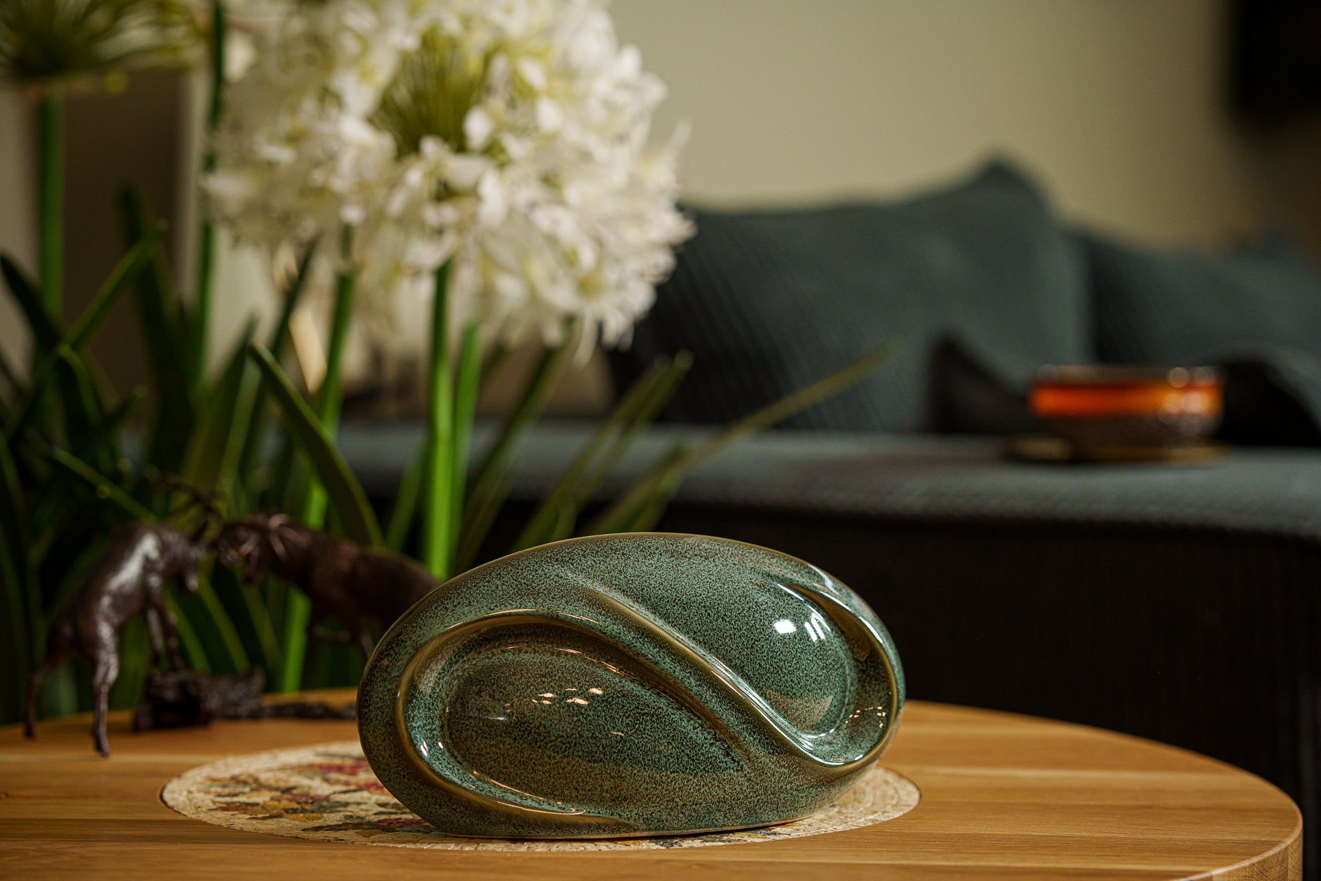 Eternity Handmade Cremation Keepsake Urn - Small Urn | Oily Green Melange - Pulvis Art Urns