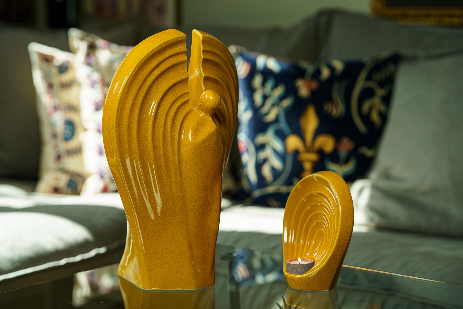 Handmade Cremation Keepsake Urn "Guardian" - Small Urn | Amber Yellow | Ceramic - Pulvis Art Urns