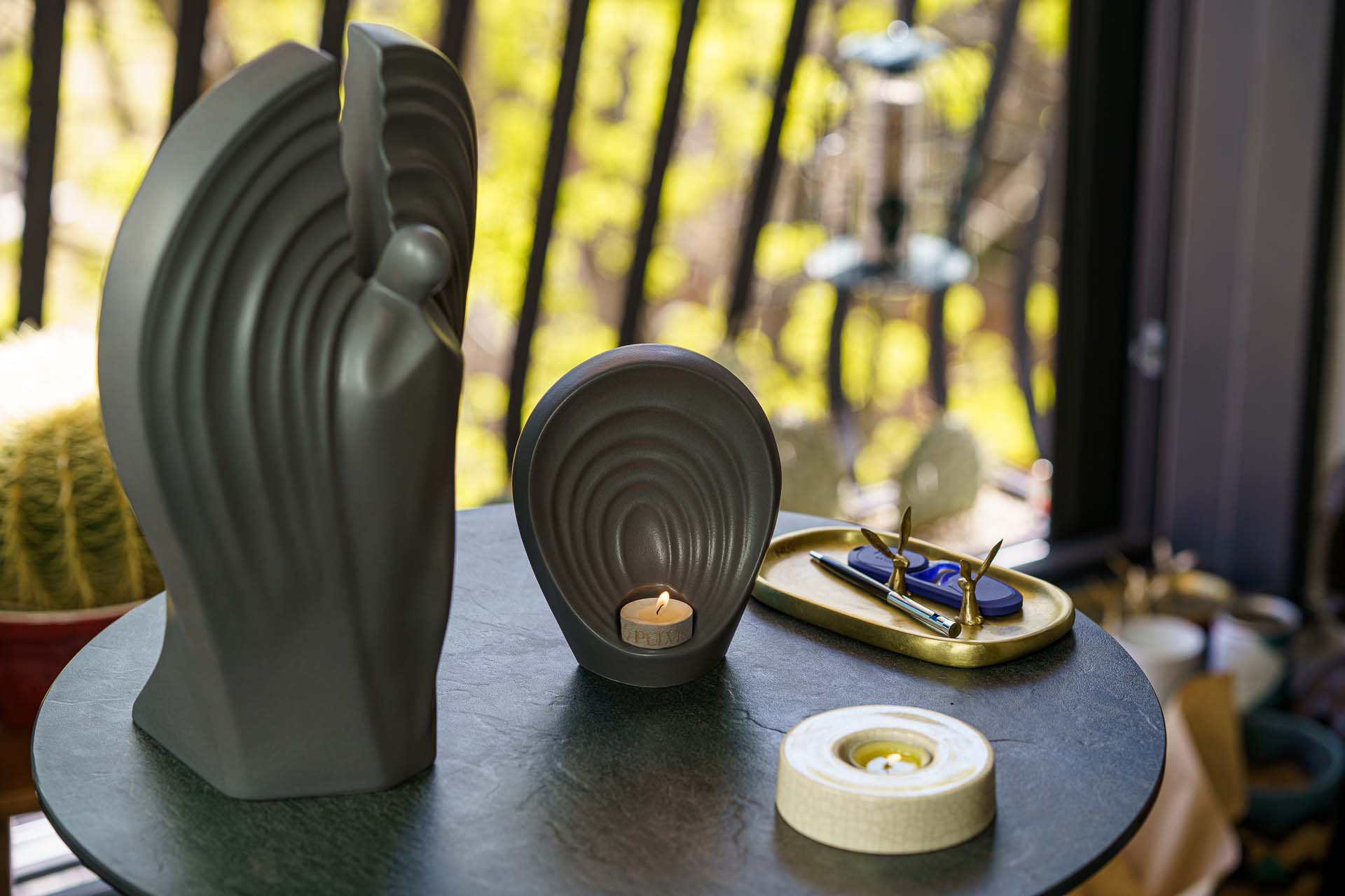 Handmade Cremation Keepsake Urn "Guardian" - Small Urn | Gray Matte | Ceramic - Pulvis Art Urns