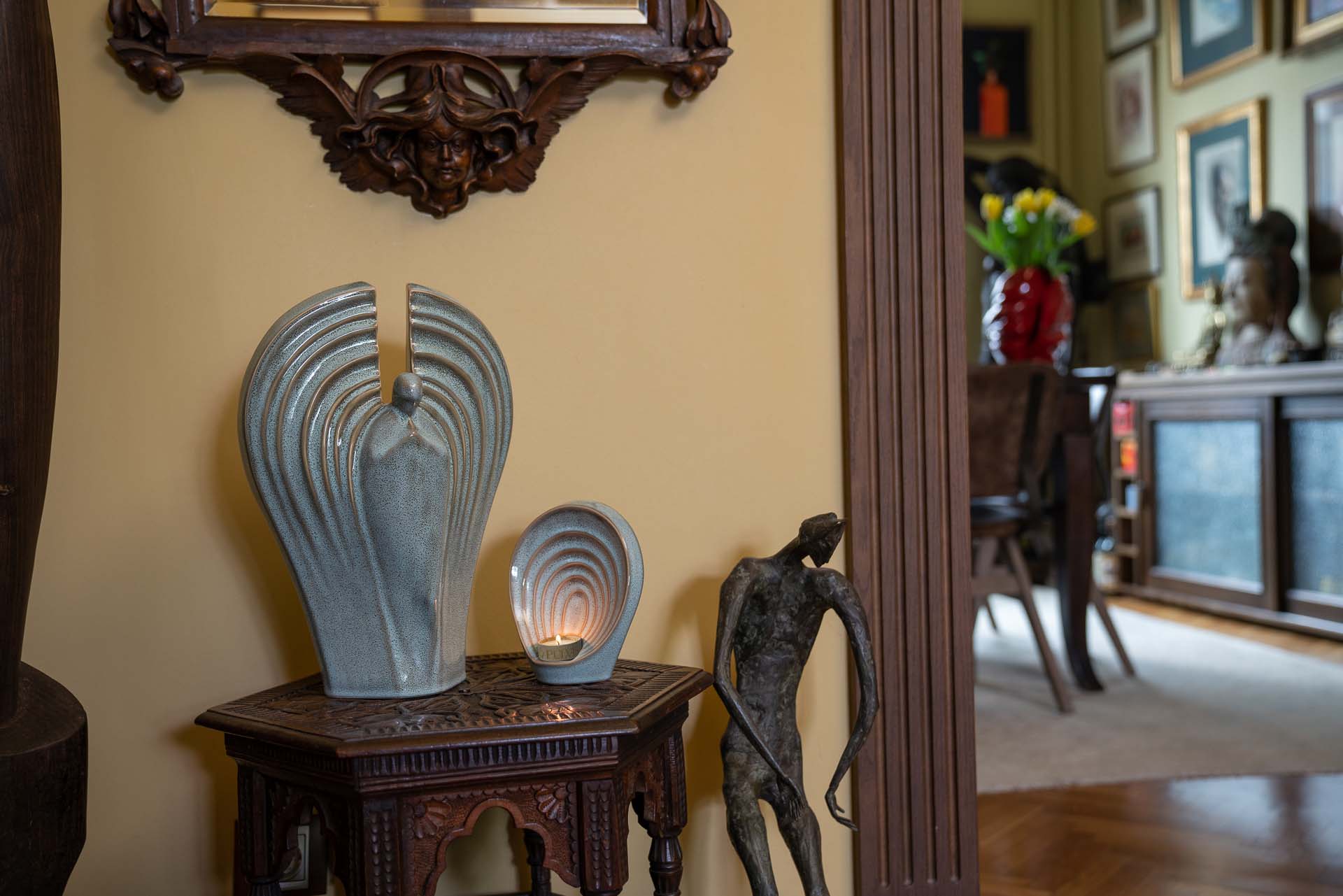 Handmade Cremation Keepsake Urn "Guardian" - Small Urn | Oily Green Melange | Ceramic - Pulvis Art Urns