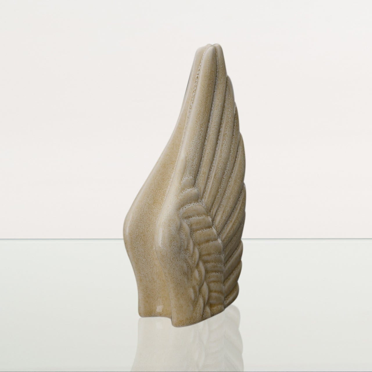 Handmade Cremation Keepsake Urn "Wings" - Small | Light Sand Melange | Ceramic - Pulvis Art Urns