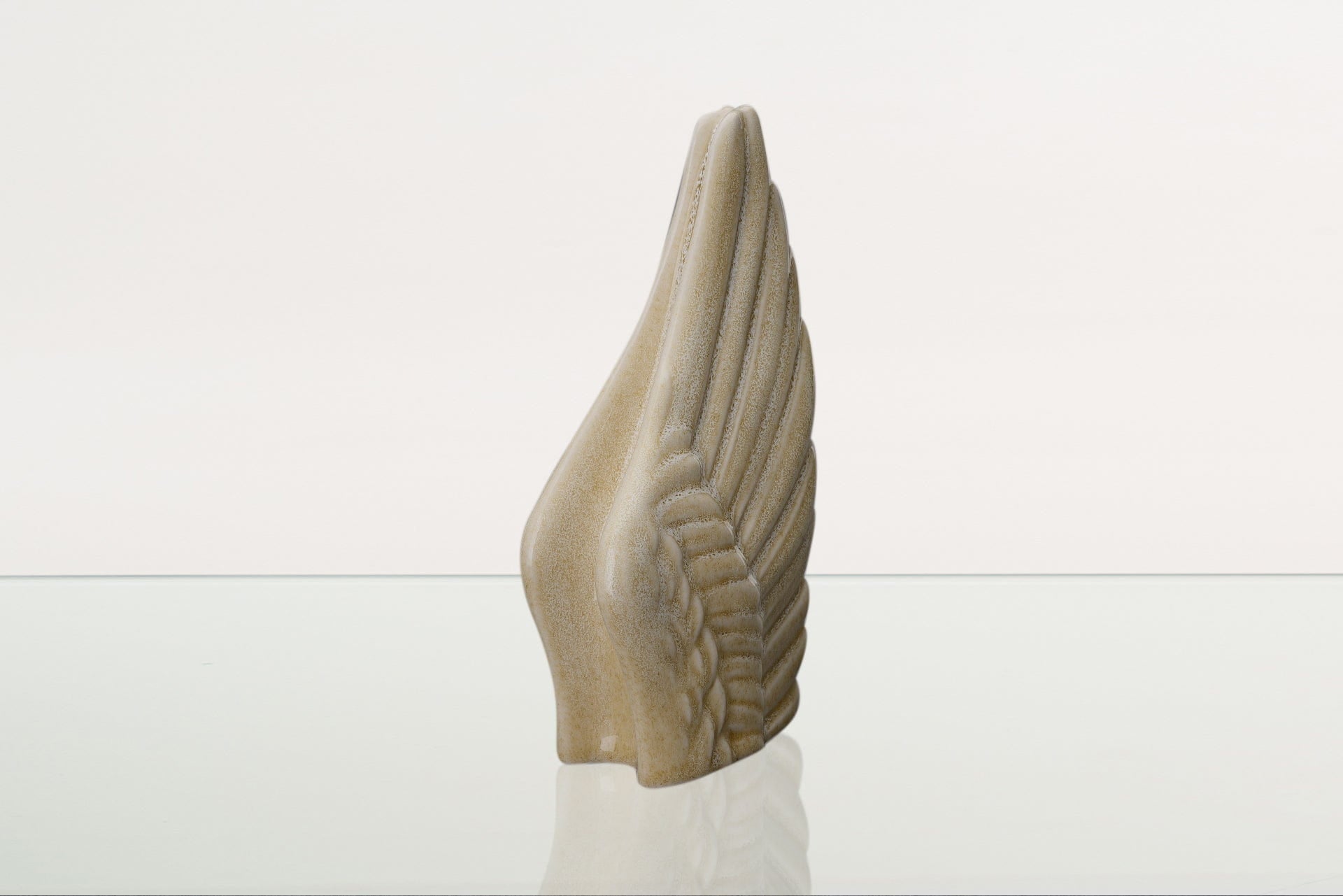 Handmade Cremation Keepsake Urn "Wings" - Small | Light Sand Melange | Ceramic - Pulvis Art Urns