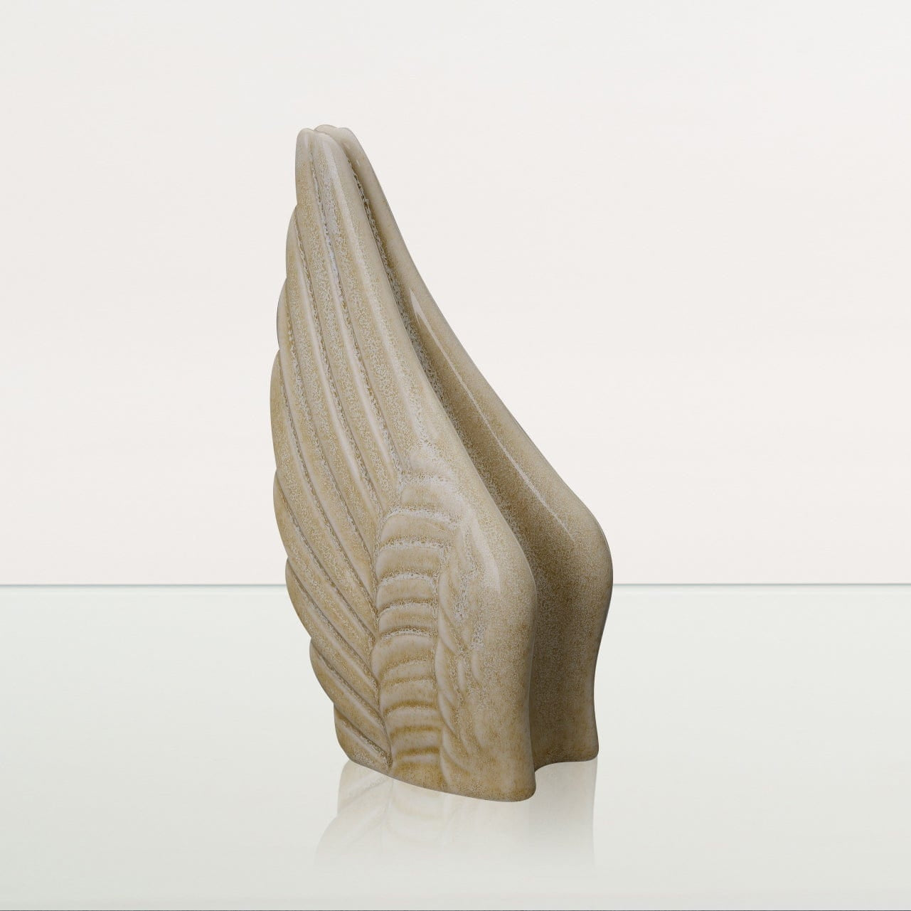 Handmade Cremation Keepsake Urn "Wings" - Small | Light Sand Melange | Ceramic - Pulvis Art Urns
