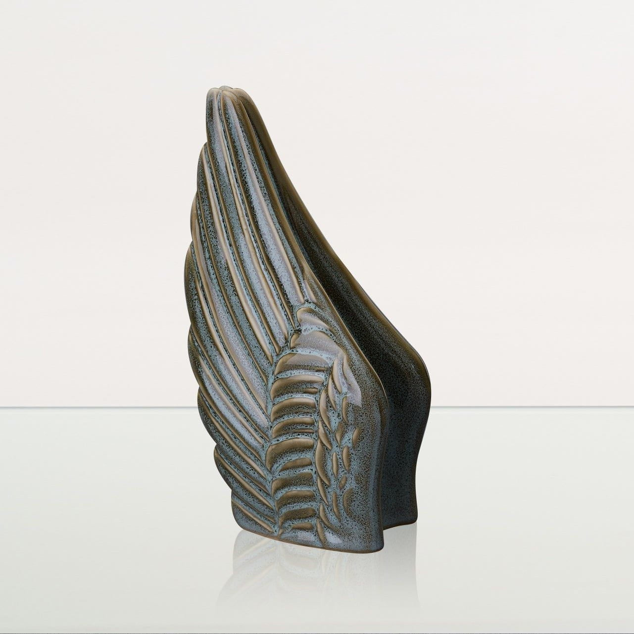 Handmade Cremation Keepsake Urn "Wings" - Small Urn | Oily Green Melange | Ceramic - Pulvis Art Urns