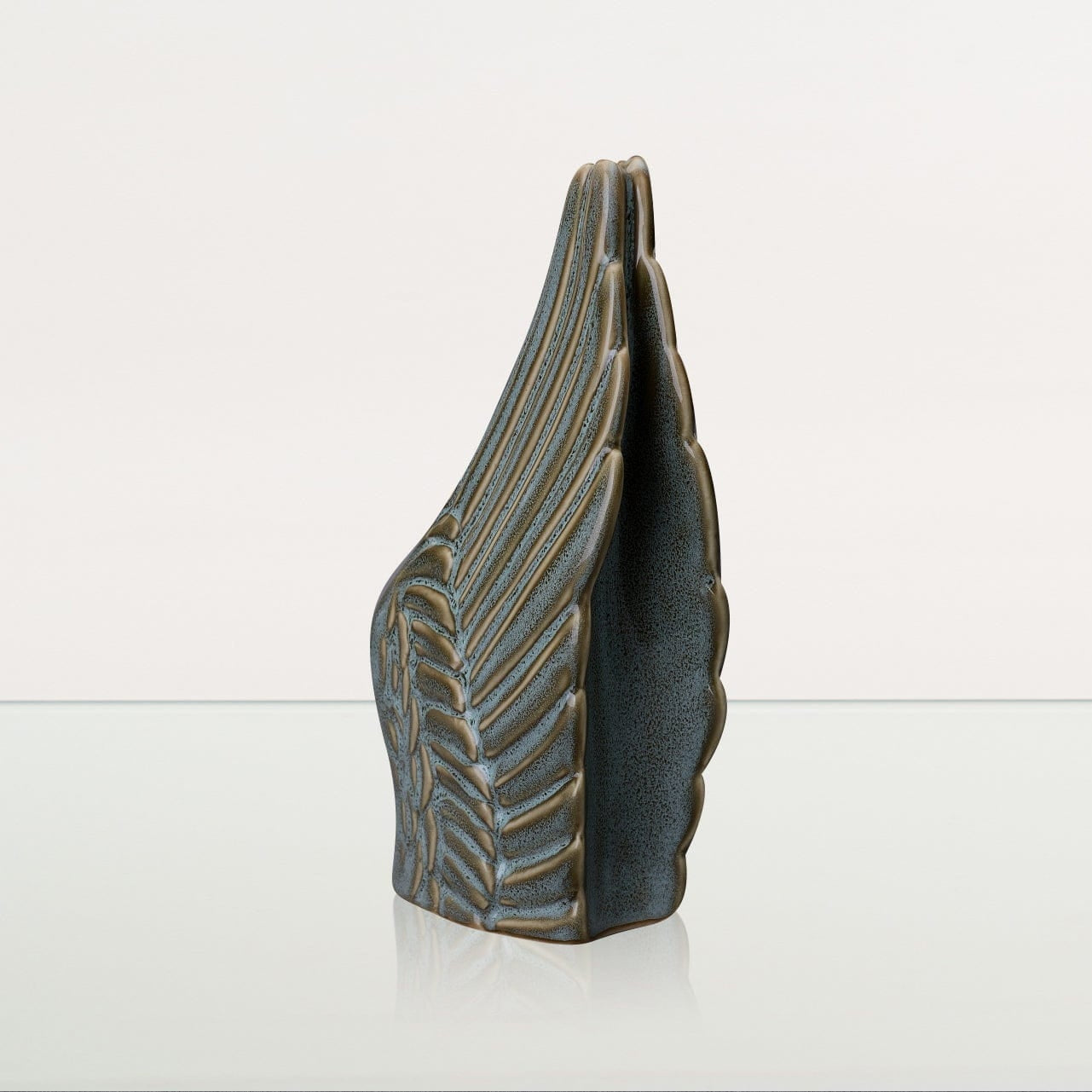 Handmade Cremation Keepsake Urn "Wings" - Small Urn | Oily Green Melange | Ceramic - Pulvis Art Urns