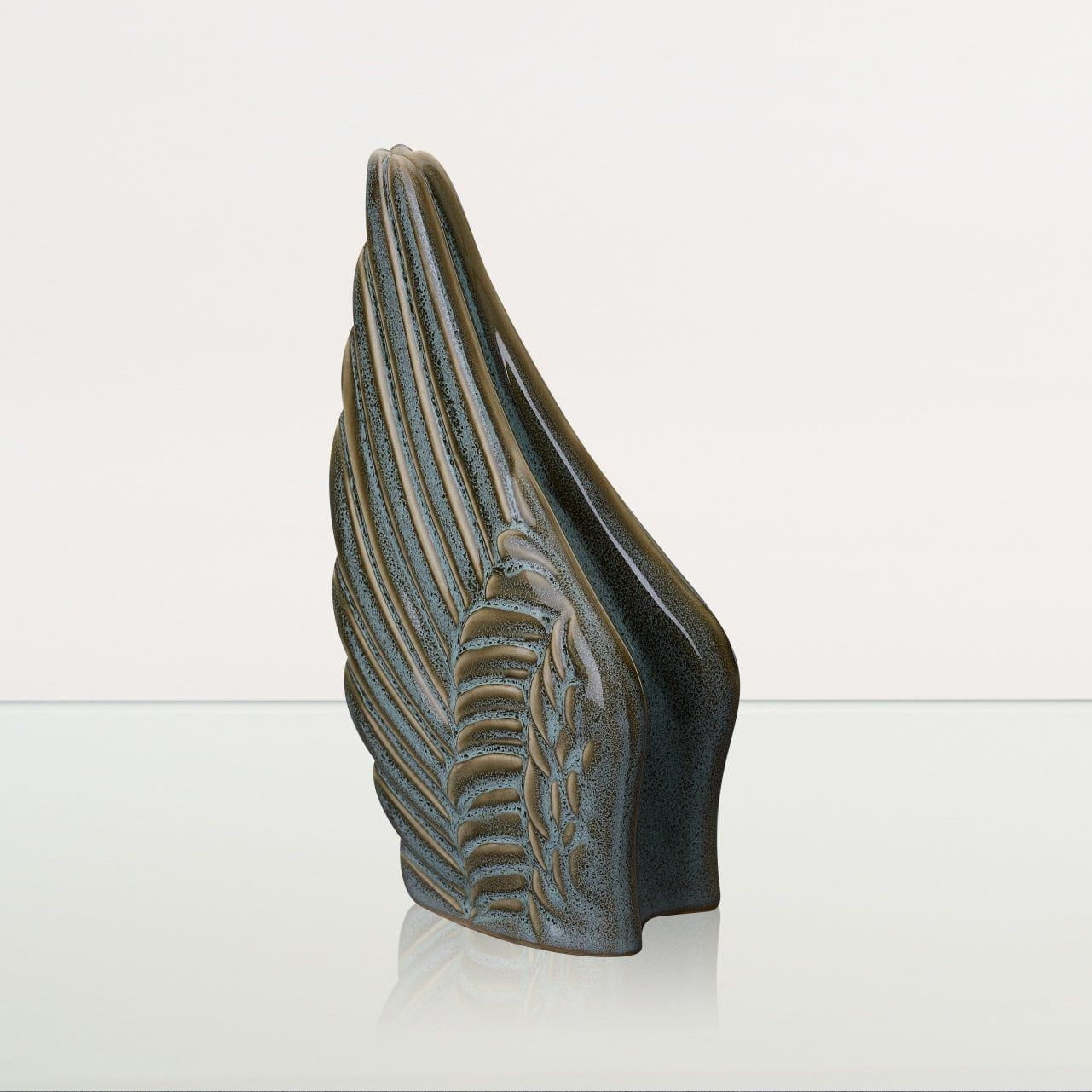 Handmade Cremation Keepsake Urn "Wings" - Small Urn | Oily Green Melange | Ceramic - Pulvis Art Urns