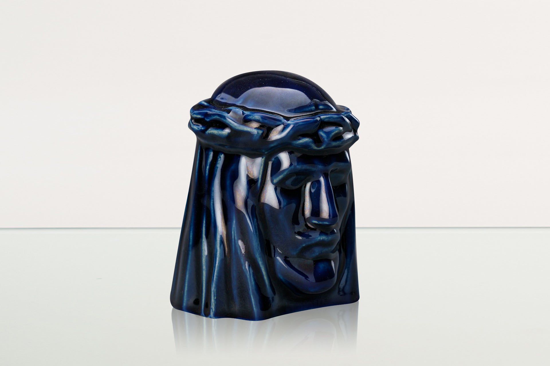 Handmade Mini Keepsake Urn "The Christ" - Cobalt Metallic | Ceramic Mini Urn - Pulvis Art Urns