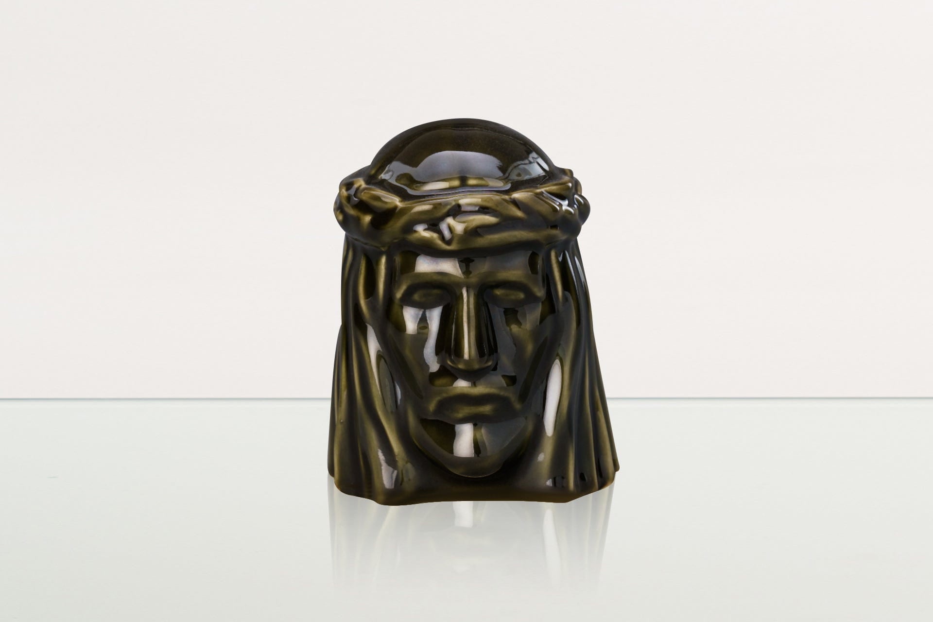 Handmade Mini Keepsake Urn "The Christ" - Oily Green | Ceramic Mini Urn - Pulvis Art Urns