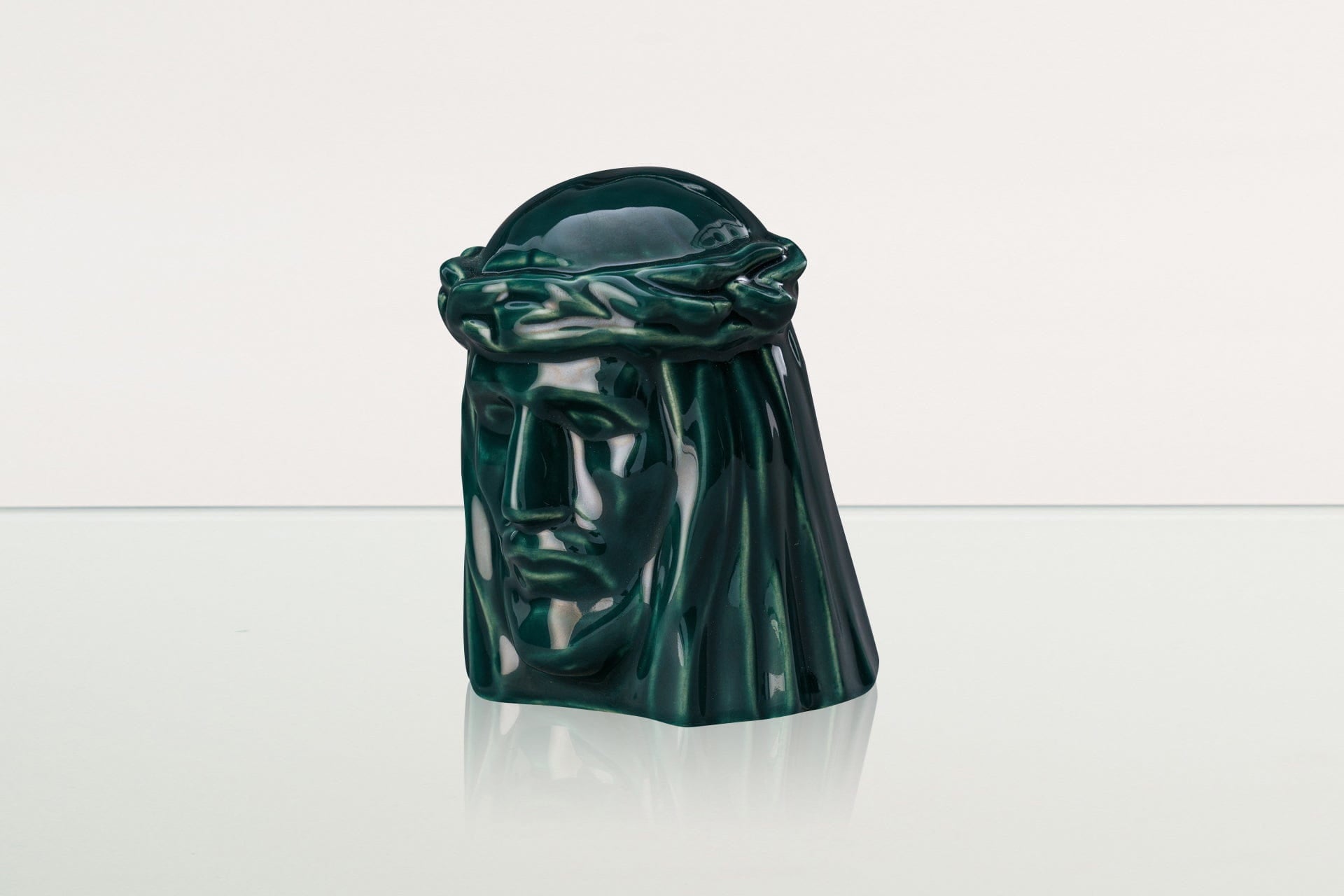 Handmade Mini Keepsake Urn "The Christ" - Oxide Green | Ceramic Mini Urn - Pulvis Art Urns