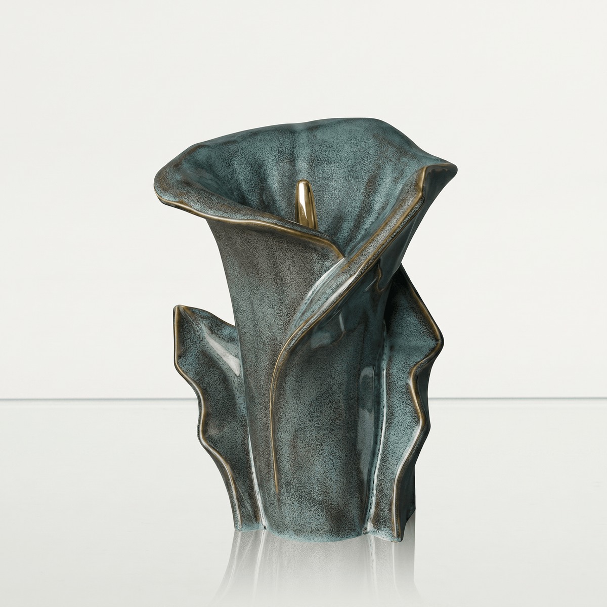 Pulvis Art Urns Medium Size Urn Calla Flower Memorial Urn for Ashes - Large Urn | Oily Green Melange