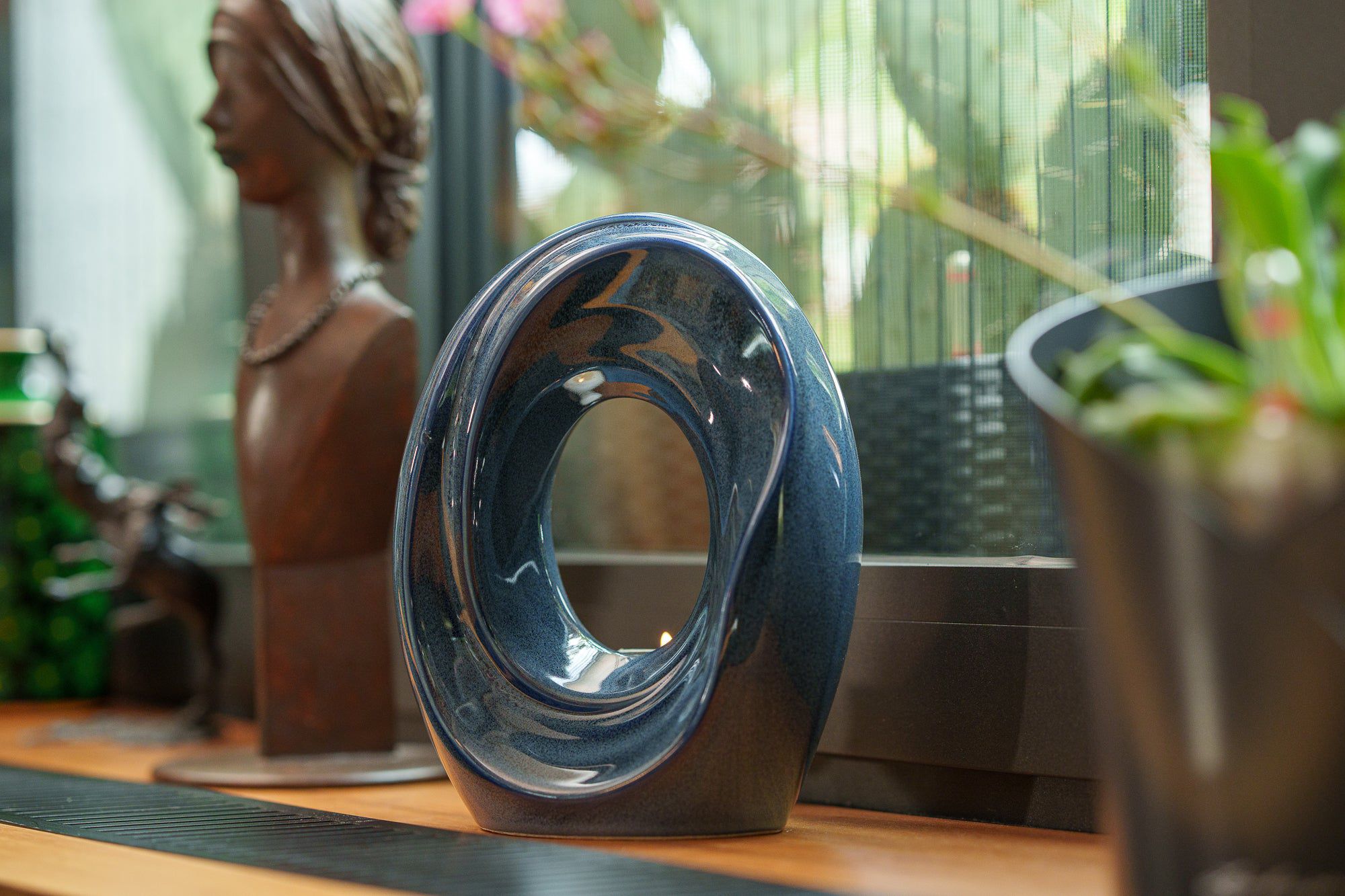 Artisan Cremation Urn for Ashes "The Passage" - Medium Urn | Blue Melange | Ceramic - Pulvis Art Urns