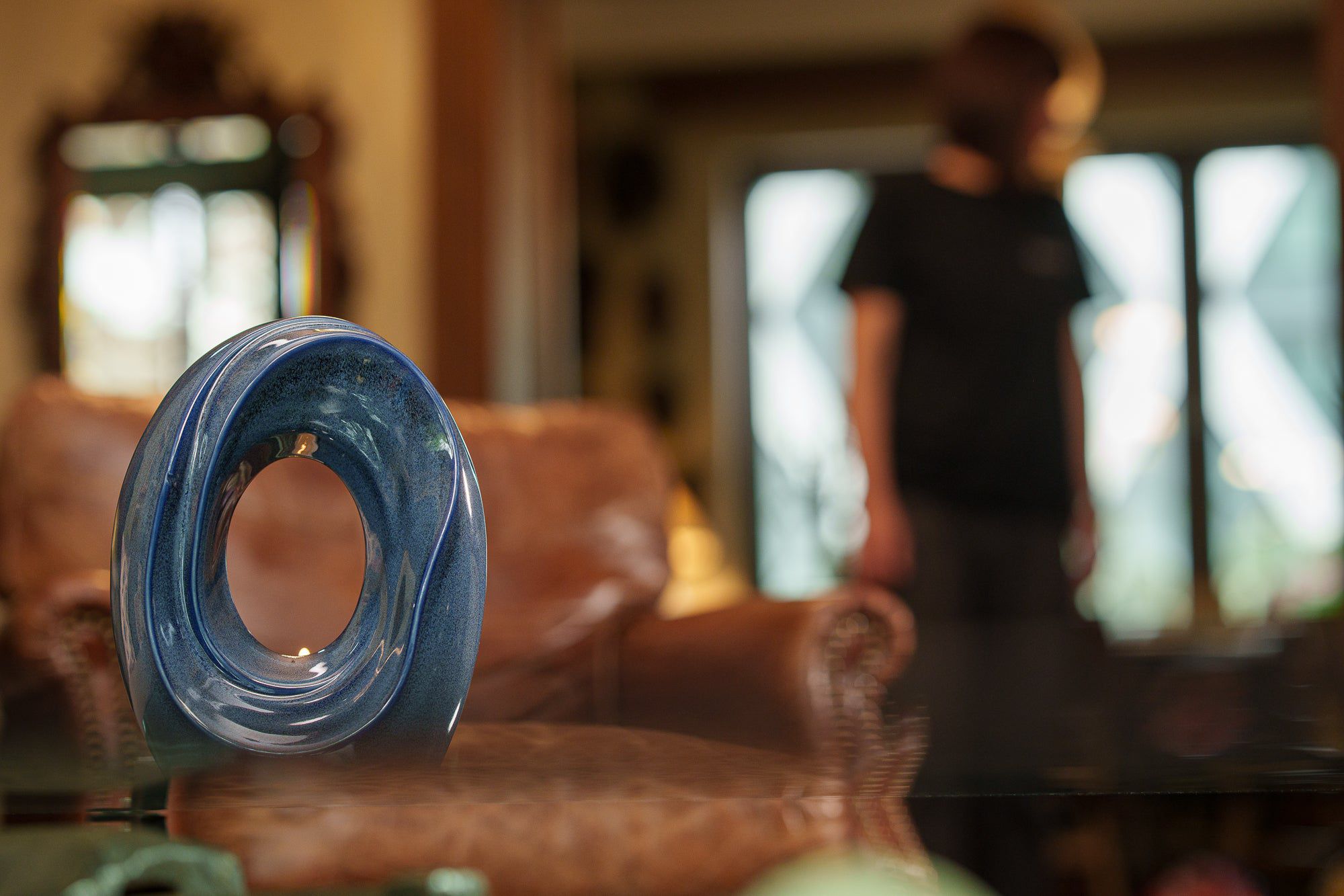 Artisan Cremation Urn for Ashes "The Passage" - Medium Urn | Blue Melange | Ceramic - Pulvis Art Urns