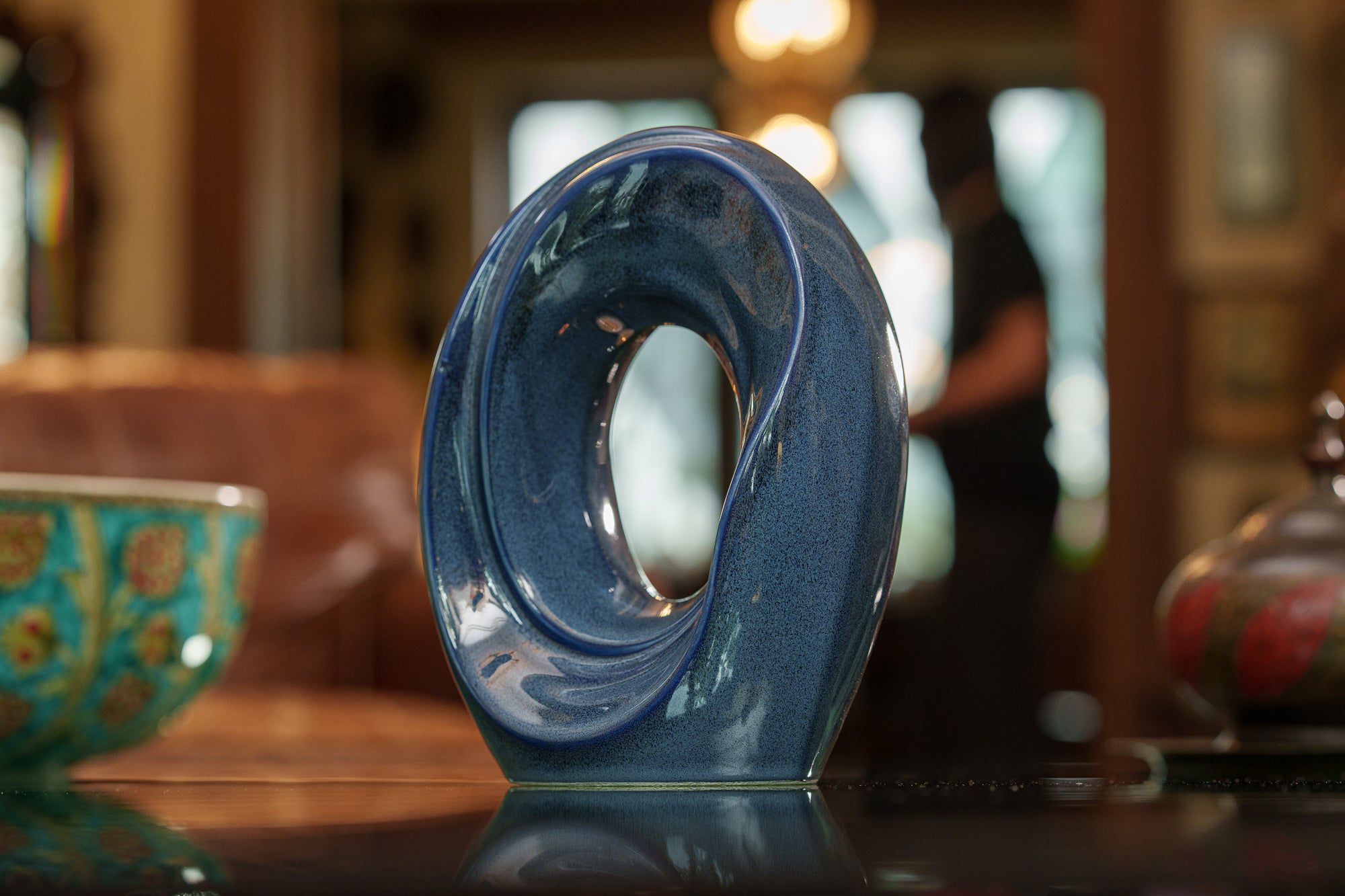 Artisan Cremation Urn for Ashes "The Passage" - Medium Urn | Blue Melange | Ceramic - Pulvis Art Urns