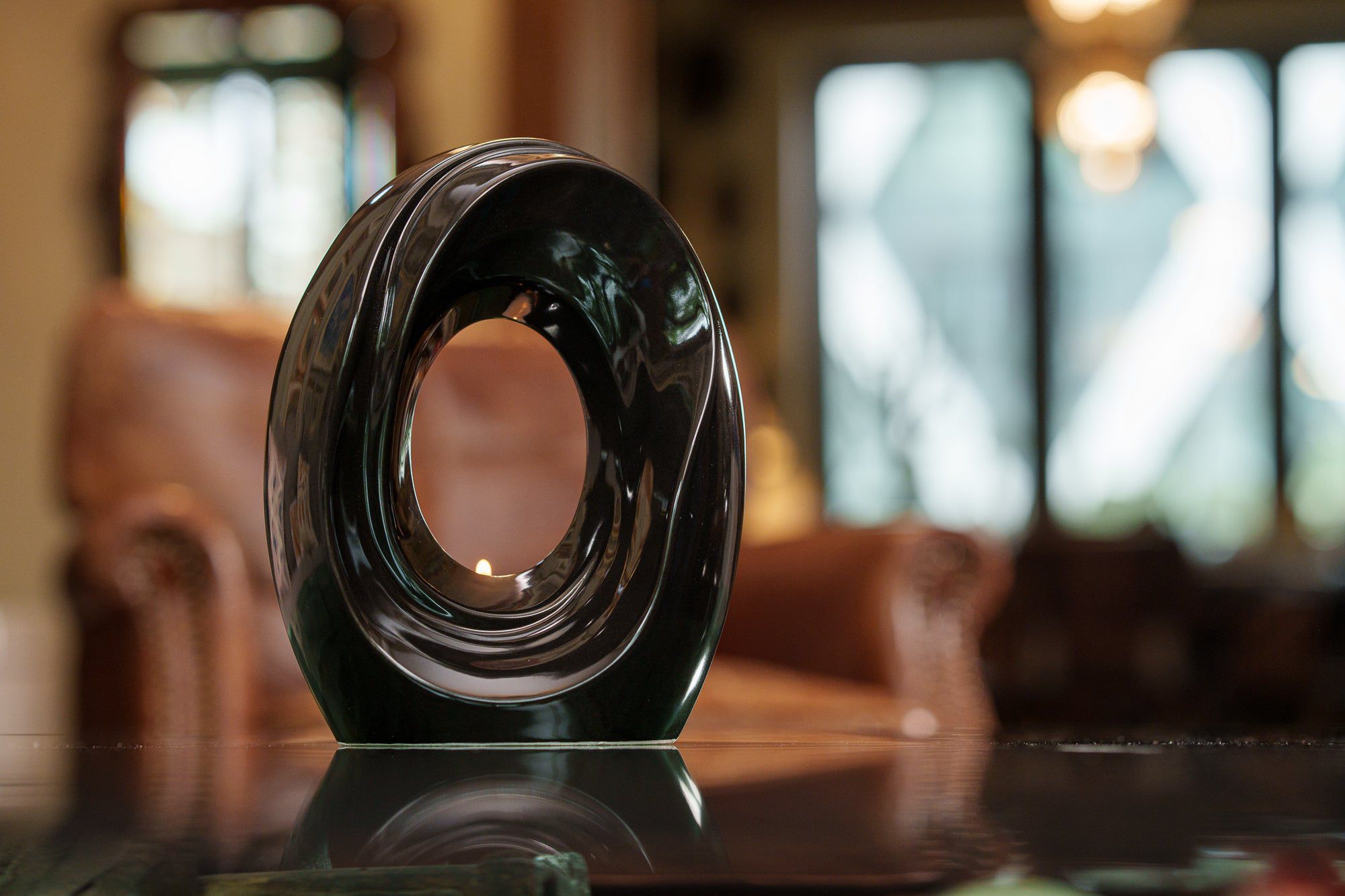 Artisan Cremation Urn for Ashes "The Passage" - Medium Urn | Lamp Black | Ceramic - Pulvis Art Urns