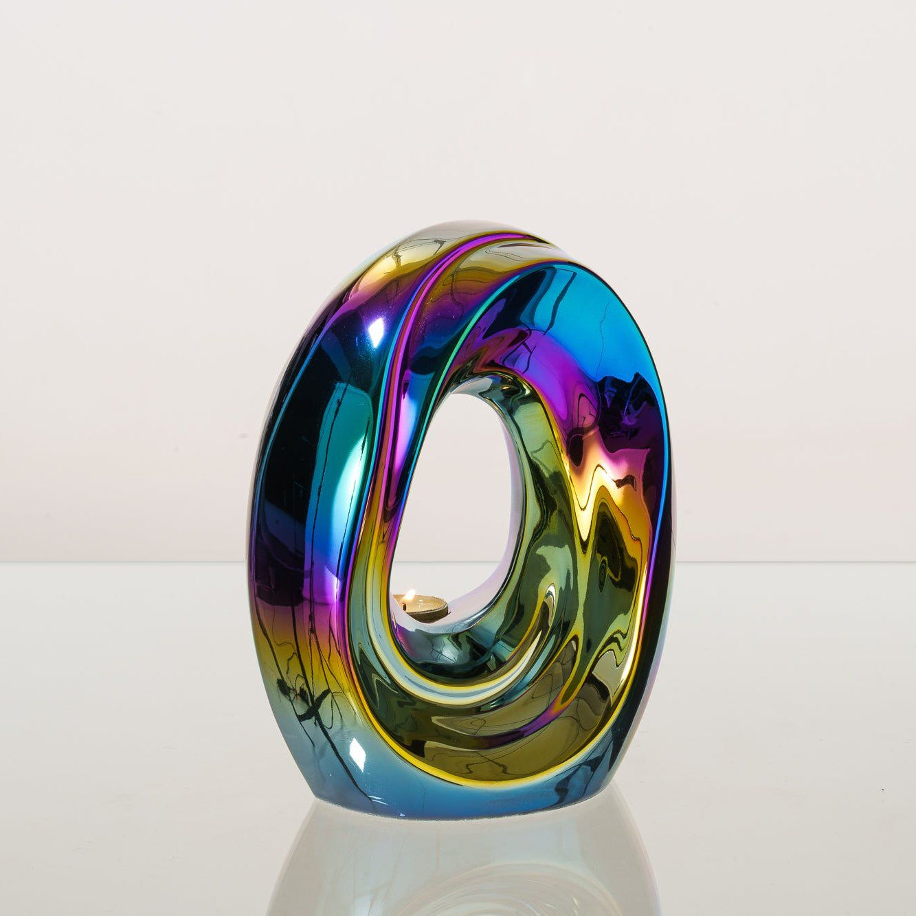 Artisan Cremation Urn for Ashes "The Passage" - Medium Urn | Rainbow Chrome | Ceramic - Pulvis Art Urns