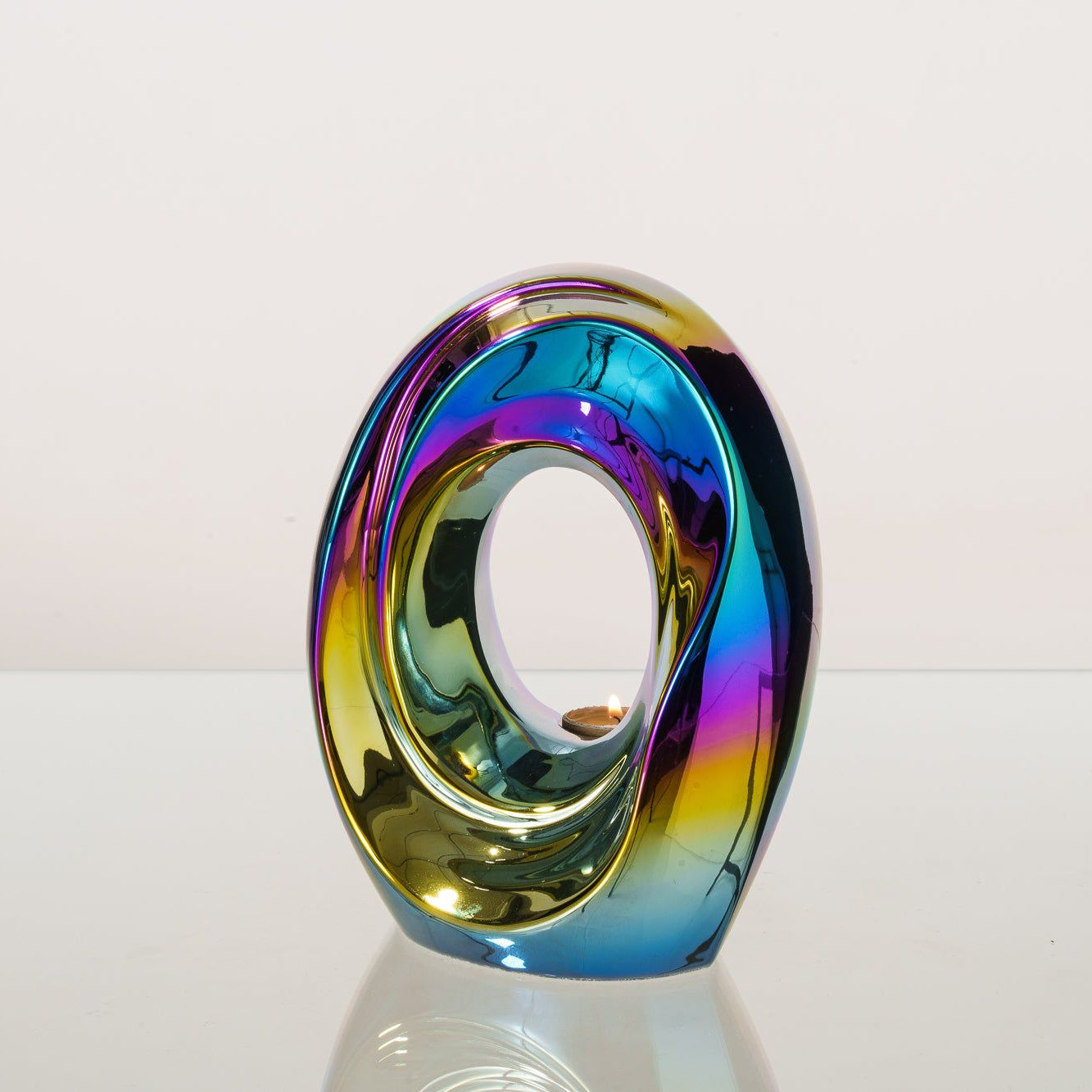 Artisan Cremation Urn for Ashes "The Passage" - Medium Urn | Rainbow Chrome | Ceramic - Pulvis Art Urns