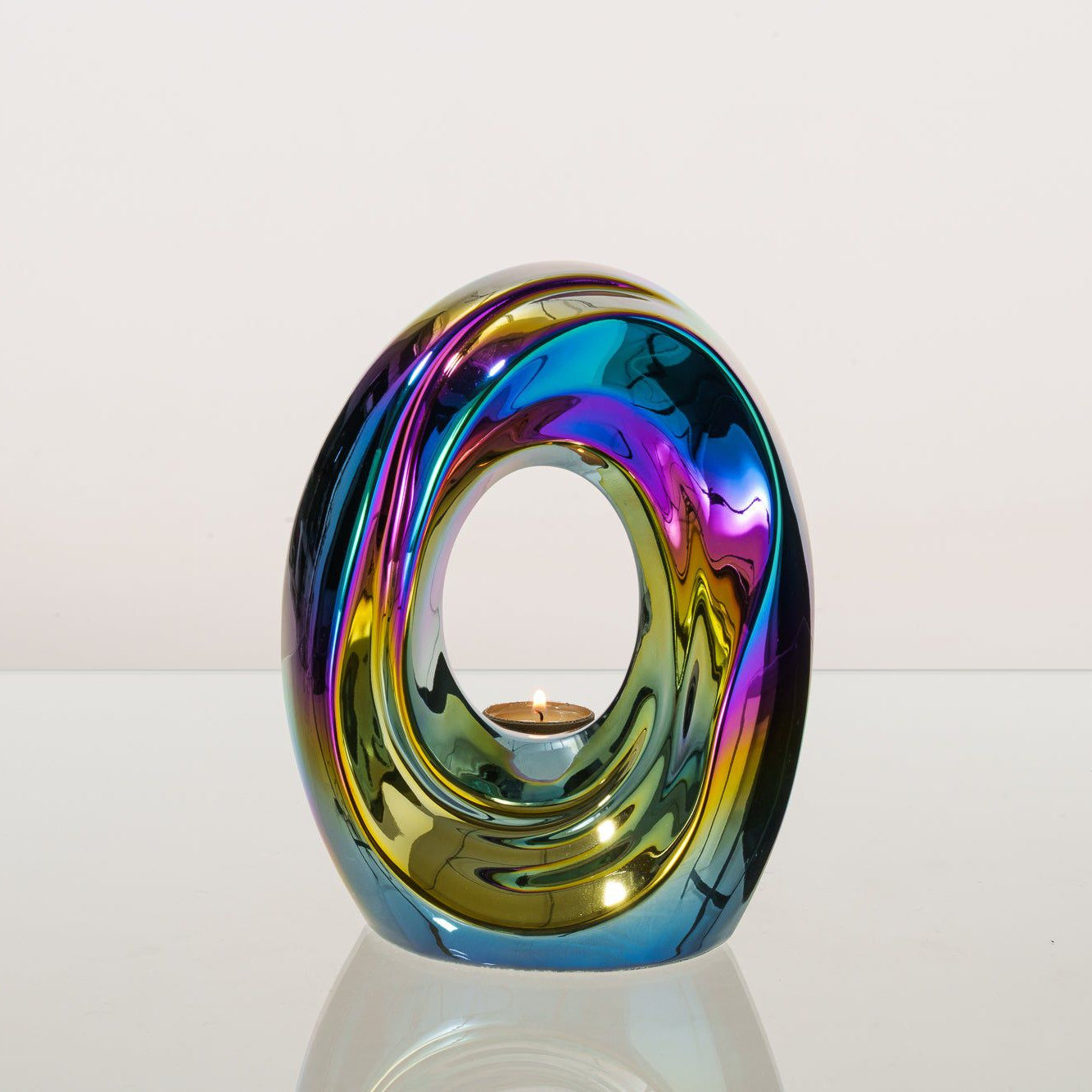 Artisan Cremation Urn for Ashes "The Passage" - Medium Urn | Rainbow Chrome | Ceramic - Pulvis Art Urns