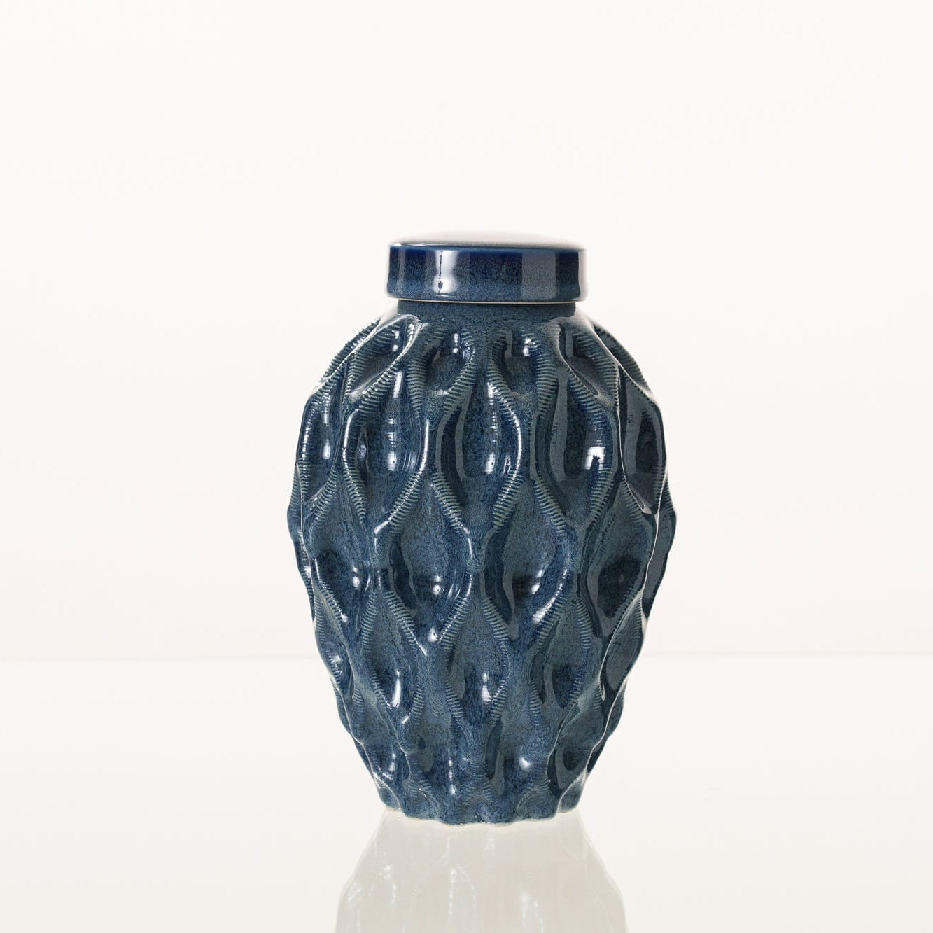 Cremation Urn "Echo" - 3D Printed Ceramic Urn | Blue Melange | Medium - Pulvis Art Urns