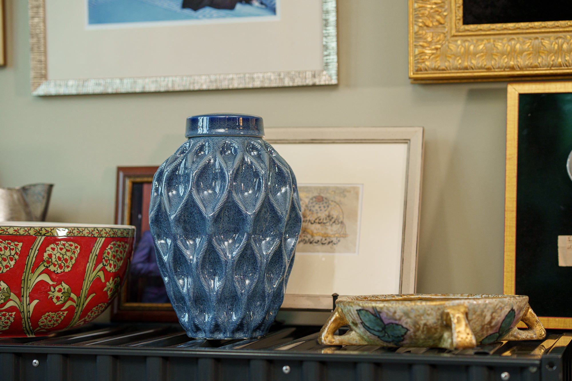 Cremation Urn "Echo" - 3D Printed Ceramic Urn | Blue Melange | Medium - Pulvis Art Urns