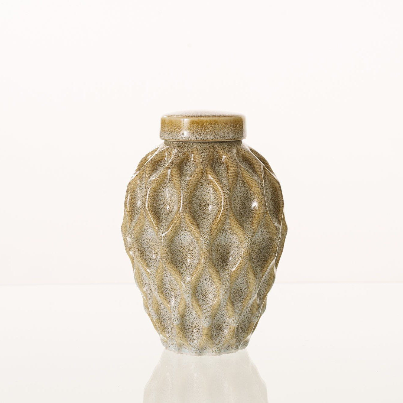 Cremation Urn "Echo" - 3D Printed Ceramic Urn | Light Sand Melange | Medium - Pulvis Art Urns