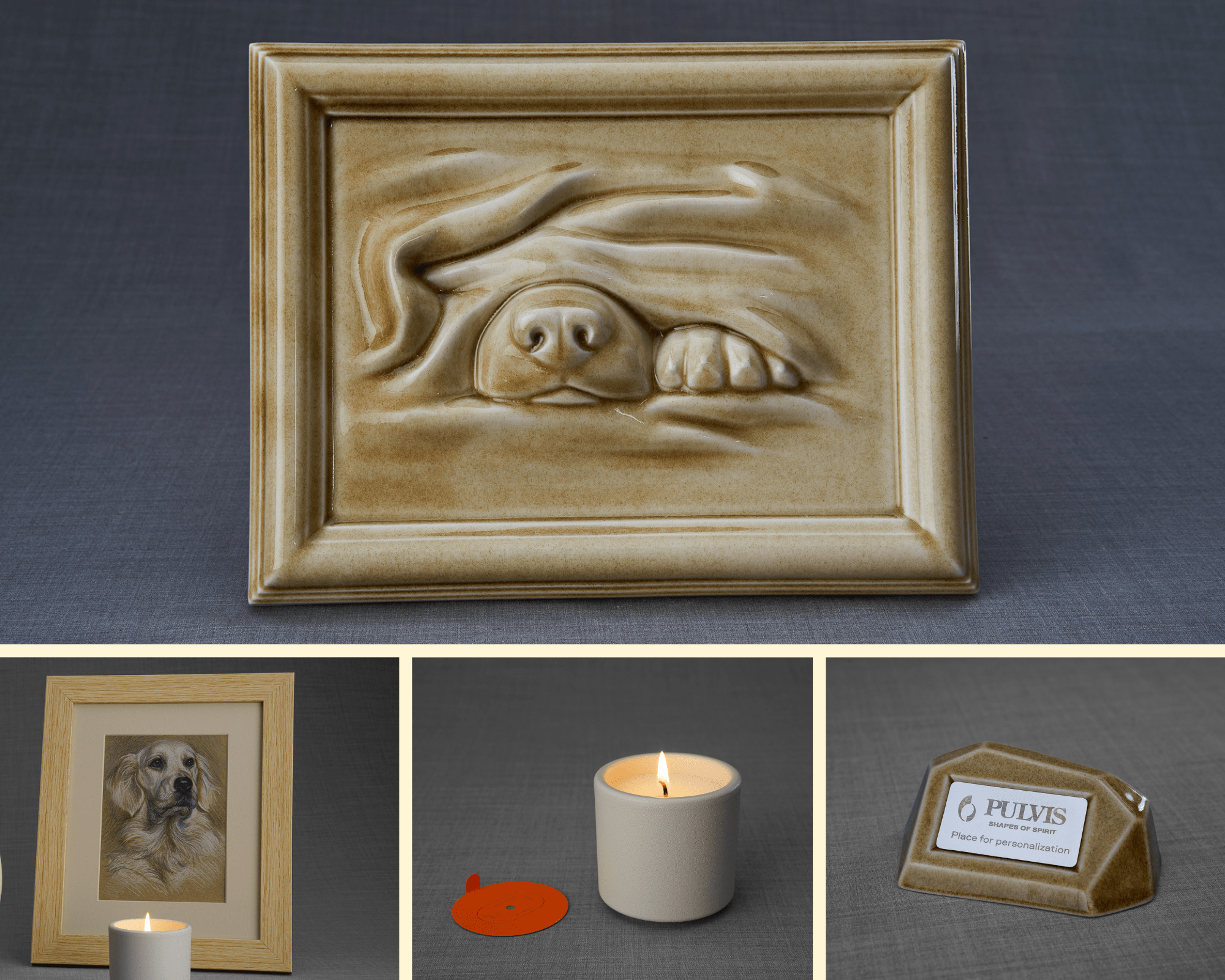 Dog Snout Bundle - 4 Pieces - Portrait | Urn | Nameplate Holder | Scented Candle - Pulvis Art Urns