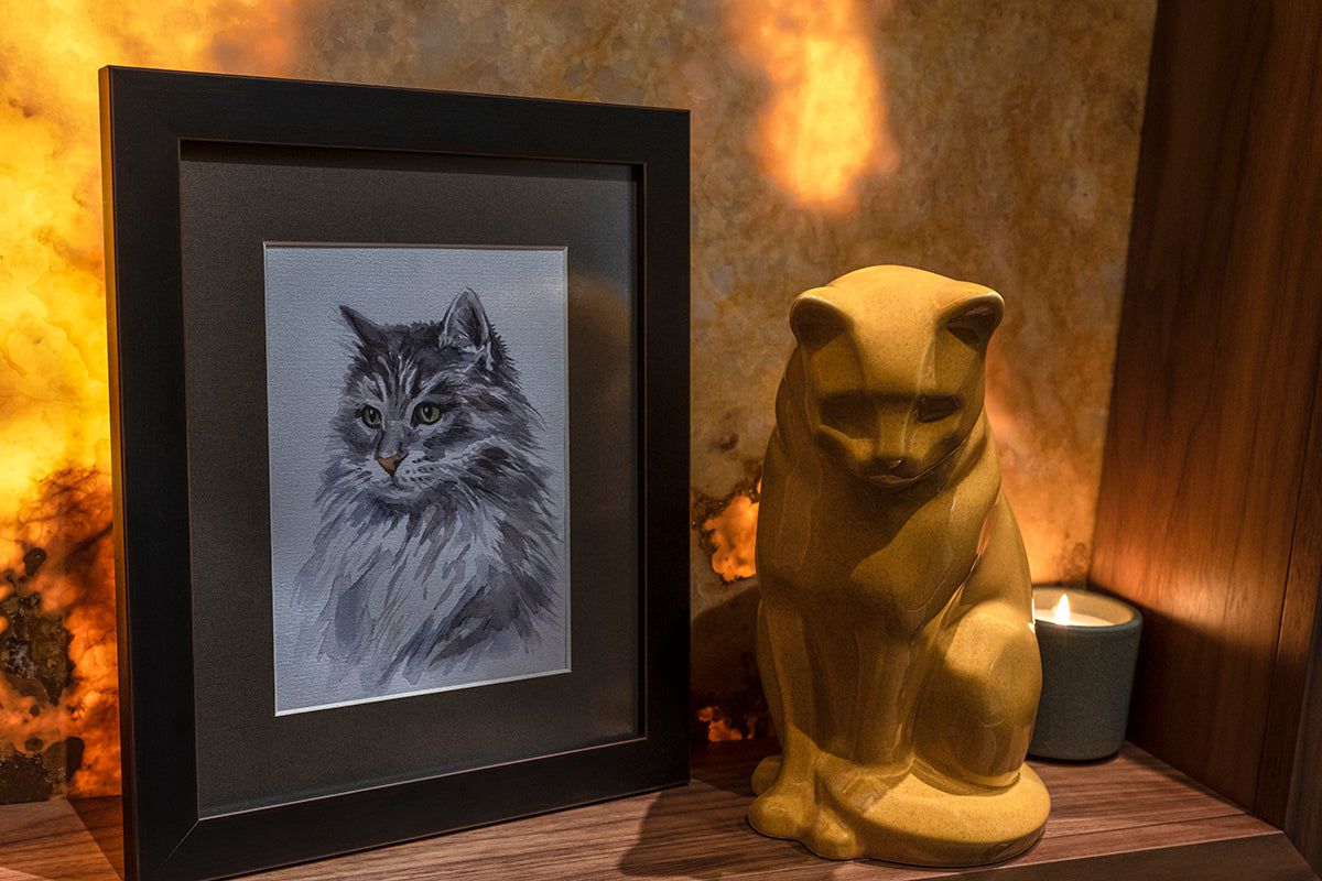 Neko Memorial Bundle - 4 Pieces - Portrait | Urn | Nameplate Holder | Scented Candle - Pulvis Art Urns