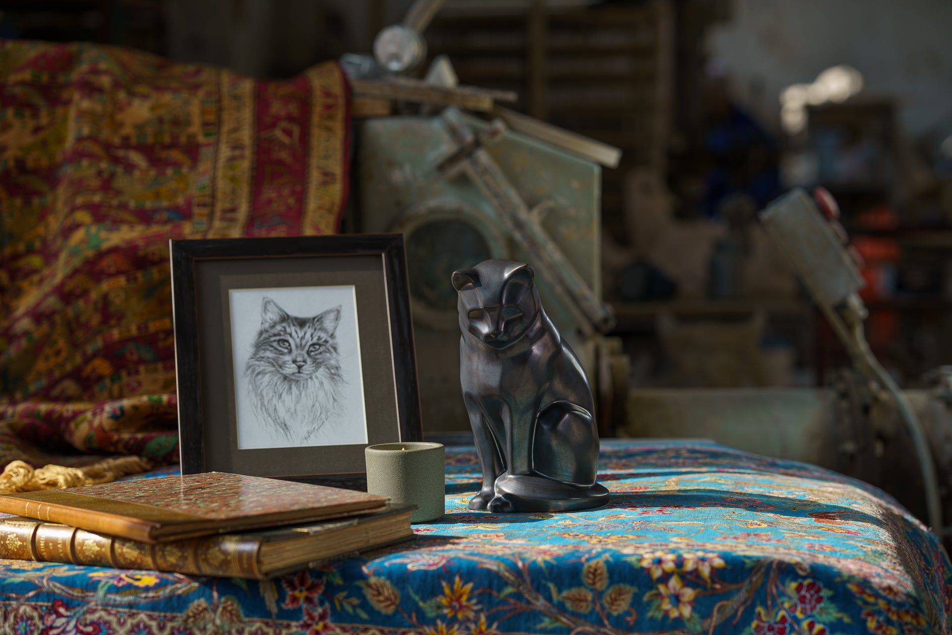 Neko Memorial Bundle - 4 Pieces - Portrait | Urn | Nameplate Holder | Scented Candle - Pulvis Art Urns