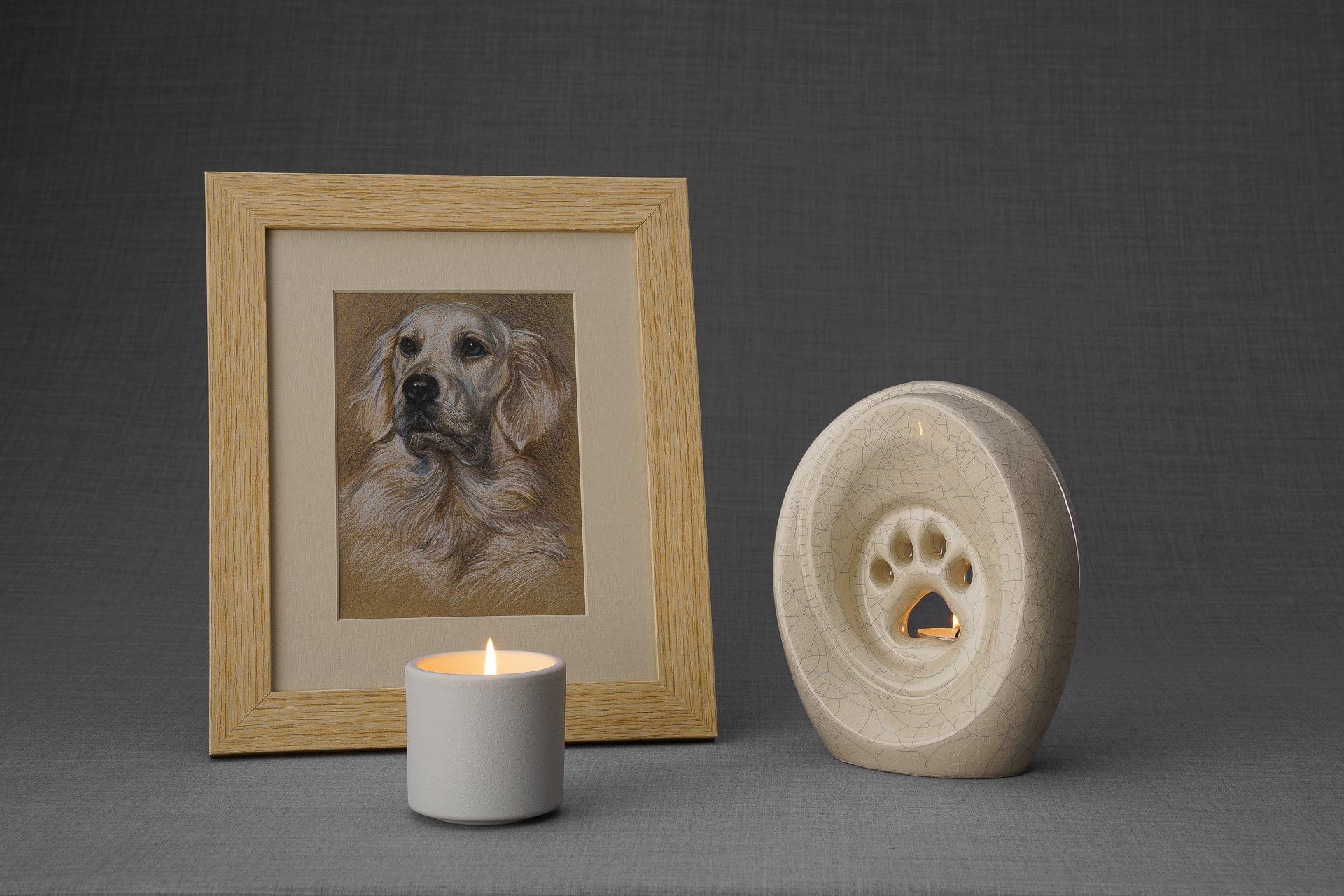 Paw Memorial Bundle - 4 Pieces - Portrait | Urn | Nameplate Holder | Scented Candle - Pulvis Art Urns