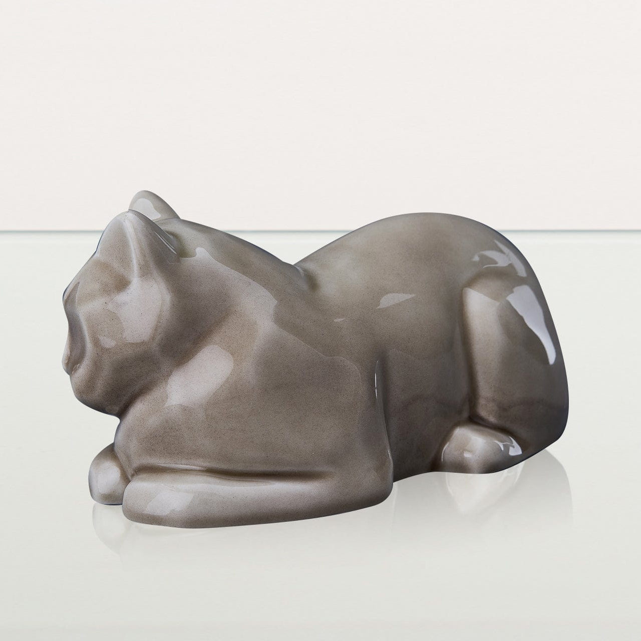 Cat Cremation Urn for Ashes - Beige Grey | Ceramic | Handmade Pet Urn - Pulvis Art Urns