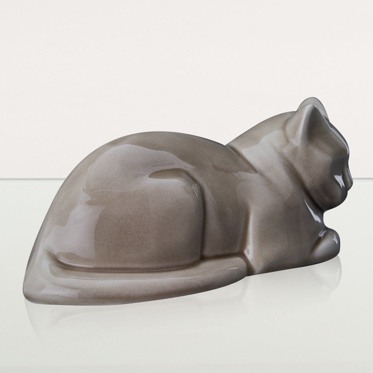 Cat Cremation Urn for Ashes - Beige Grey | Ceramic | Handmade Pet Urn - Pulvis Art Urns