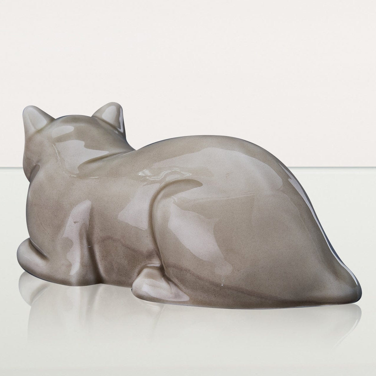 Cat Cremation Urn for Ashes - Beige Grey | Ceramic | Handmade Pet Urn - Pulvis Art Urns