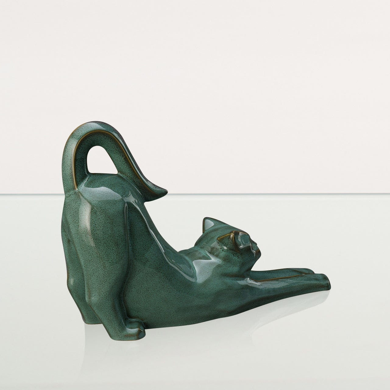 Cat Cremation Urn For Ashes "Grace" - Oily Green Melange | Ceramic Pet Urn - Pulvis Art Urns