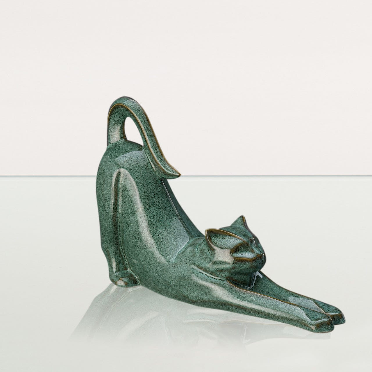 Cat Cremation Urn For Ashes "Grace" - Oily Green Melange | Ceramic Pet Urn - Pulvis Art Urns