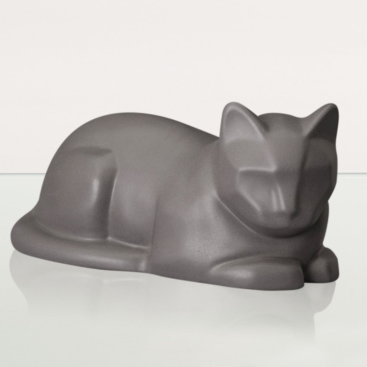 Cat Cremation Urn for Ashes Gray Matte Ceramic Handmade Cat
